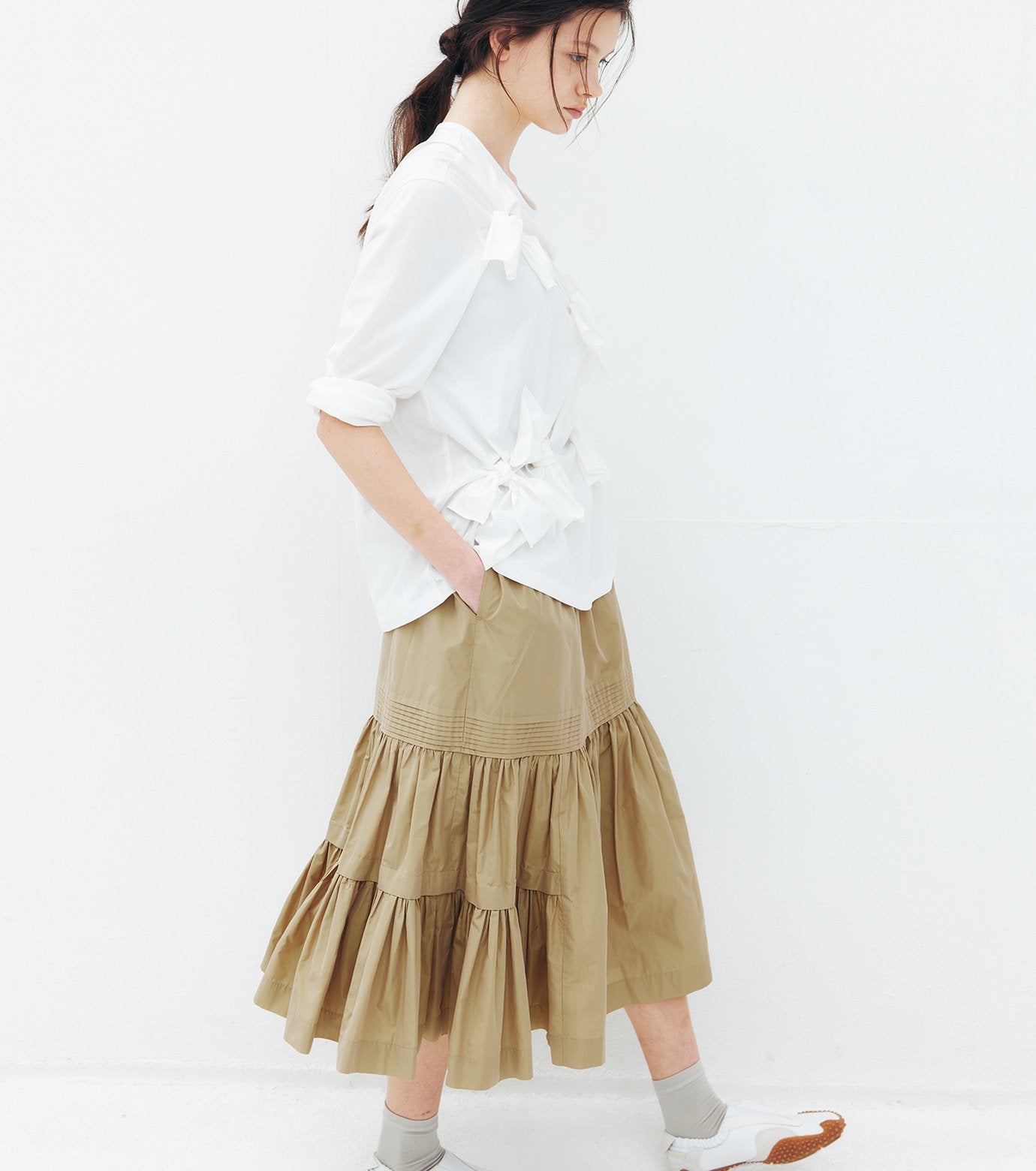 Taffeta Gathered Midi Skirt