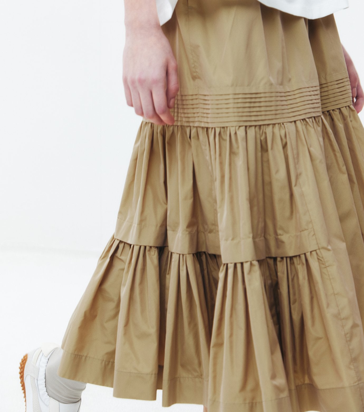 Taffeta Gathered Midi Skirt