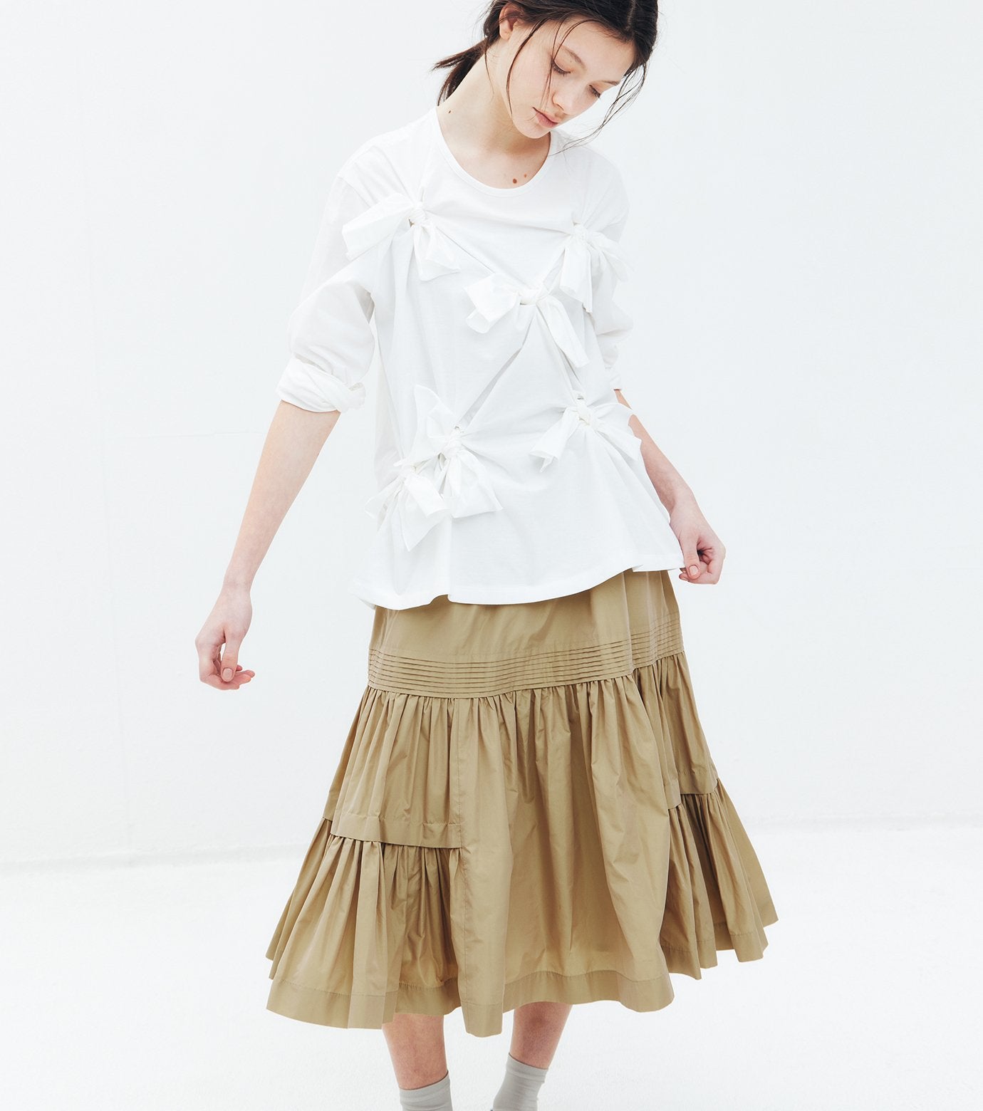 Taffeta Gathered Midi Skirt