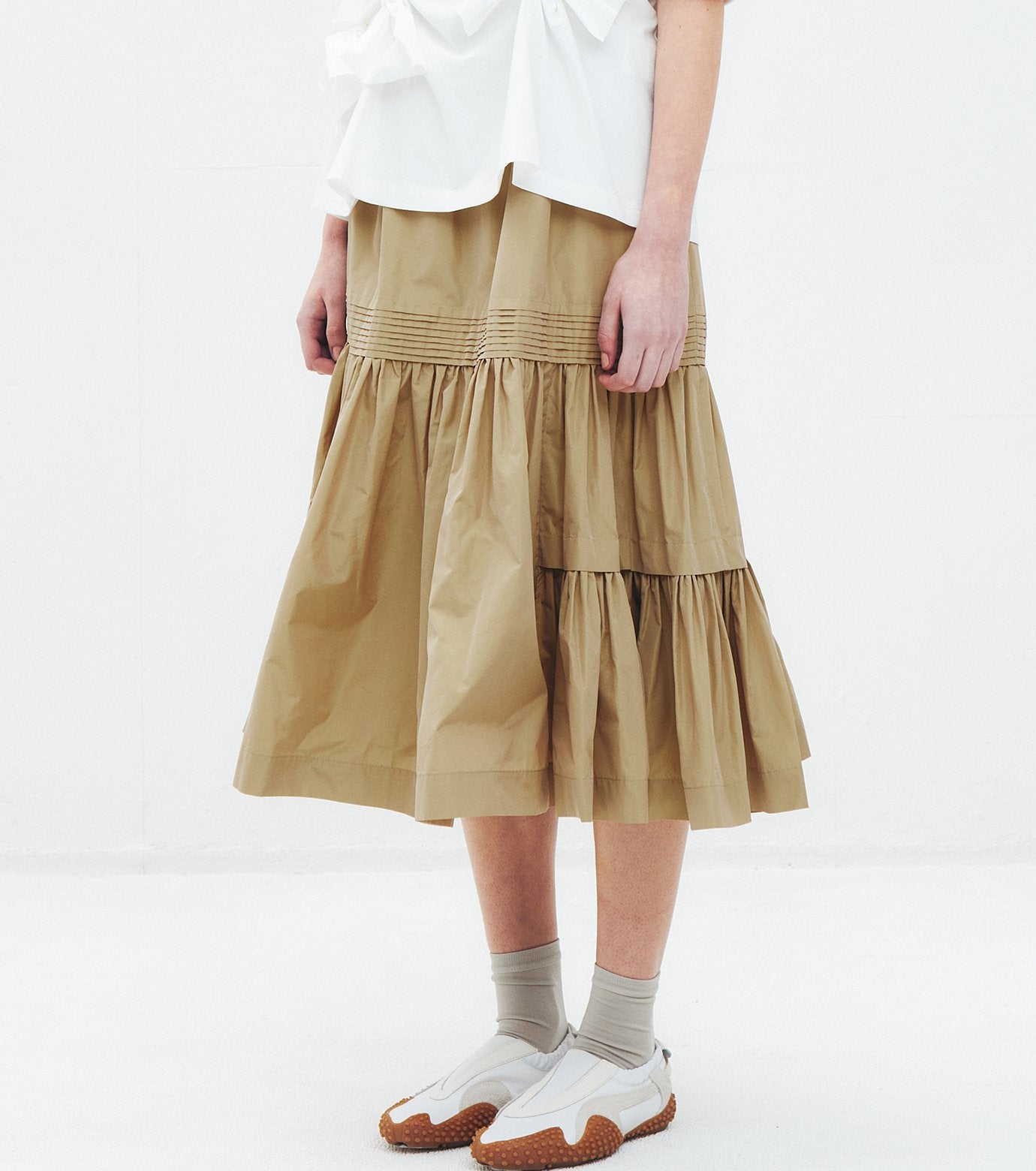 Taffeta Gathered Midi Skirt