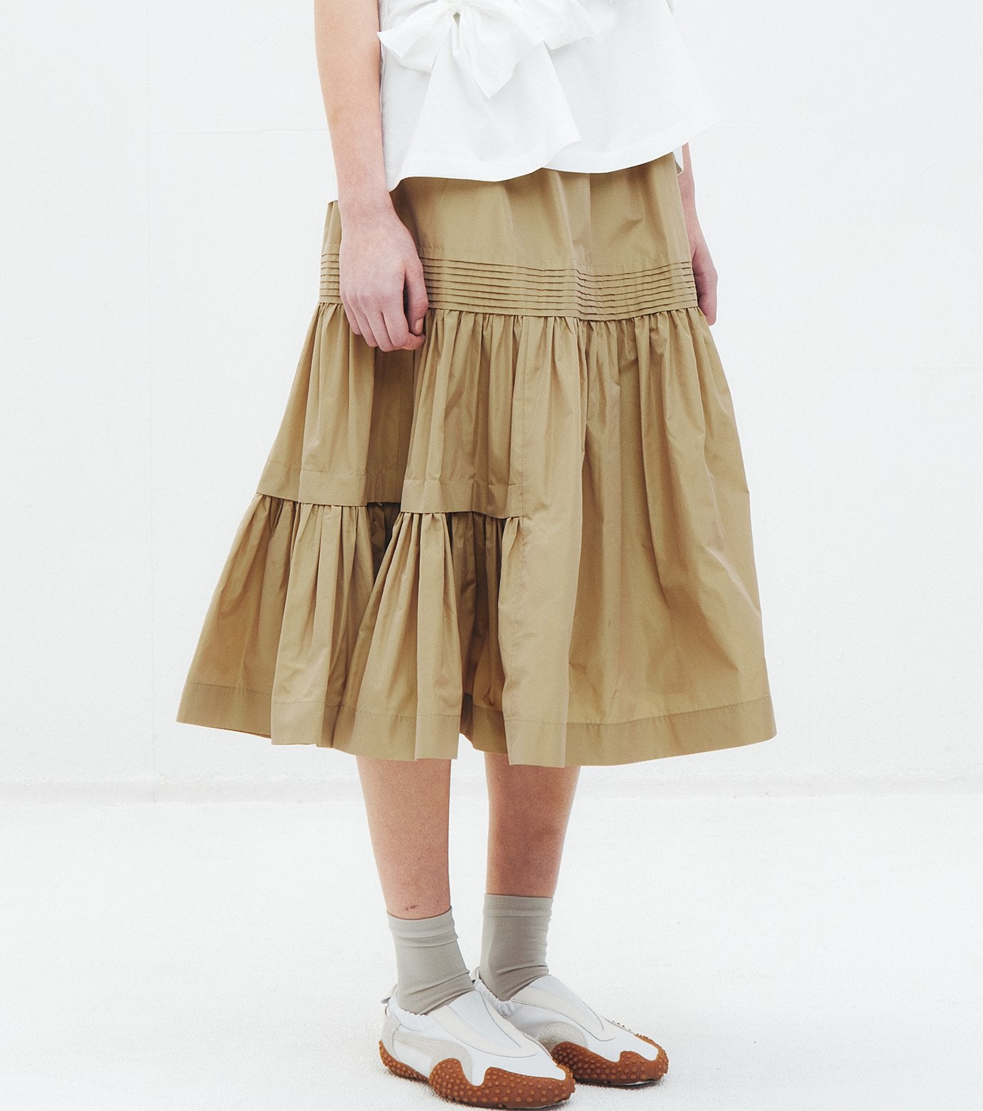 Taffeta Gathered Midi Skirt