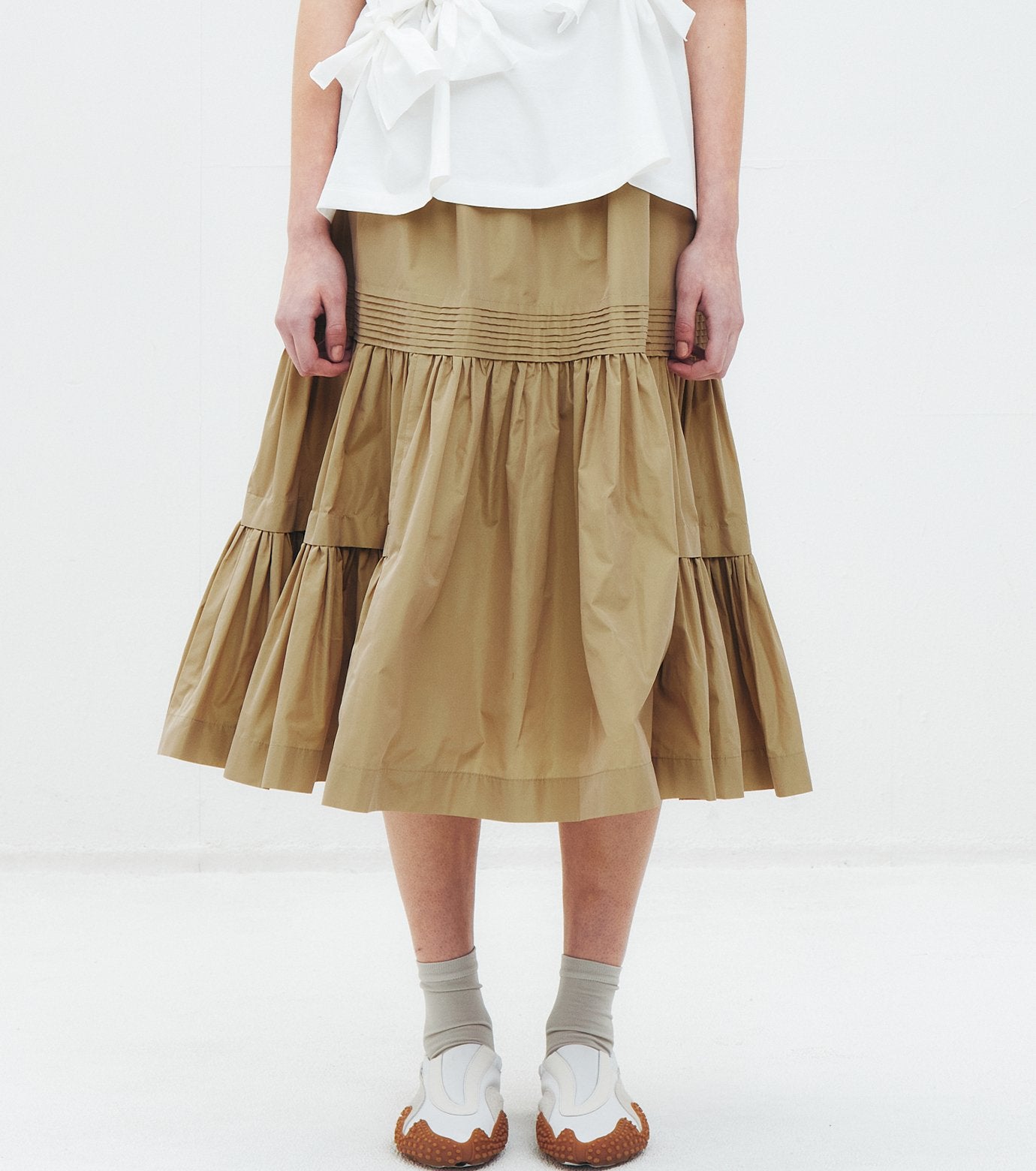 Taffeta Gathered Midi Skirt