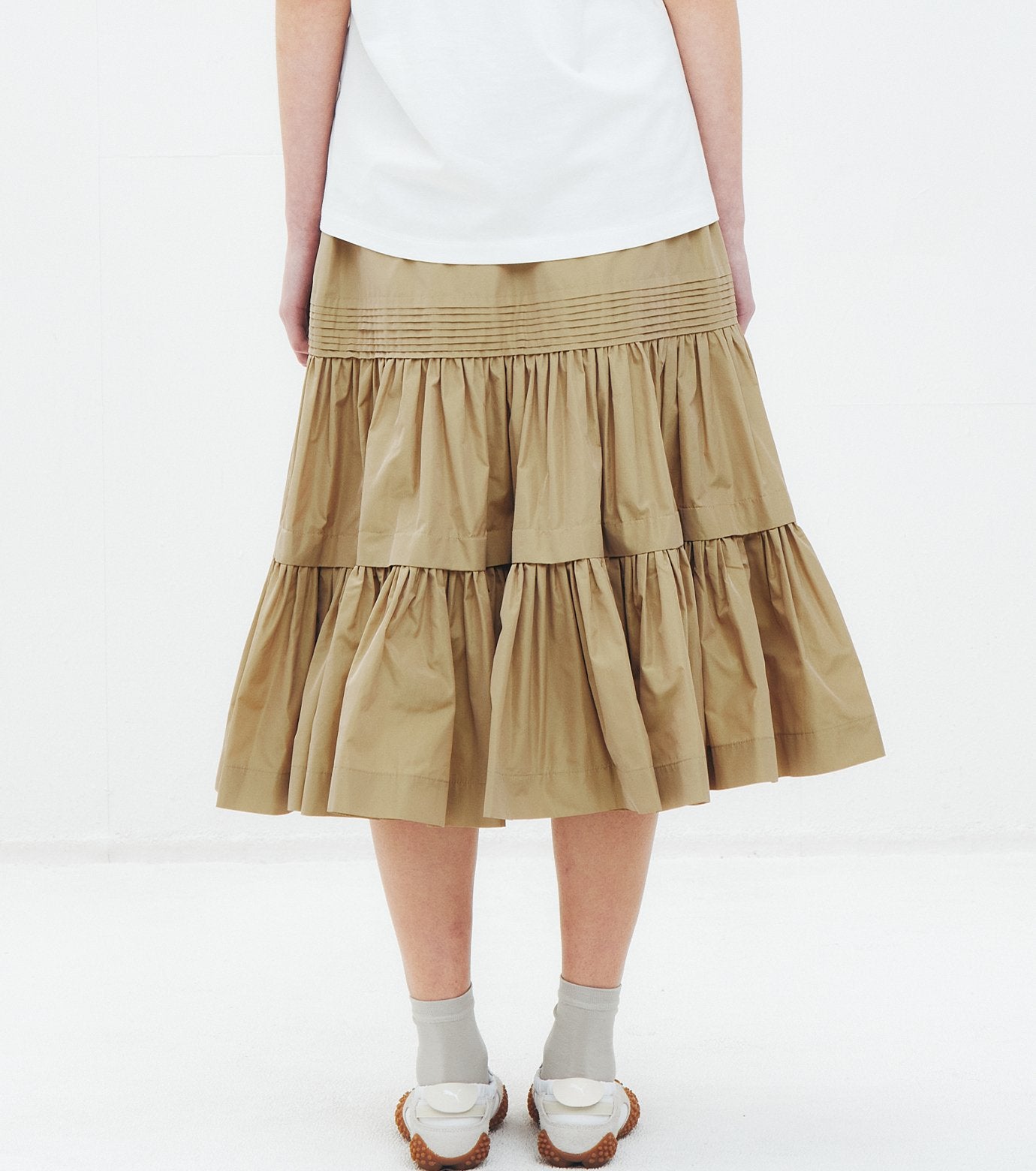 Taffeta Gathered Midi Skirt