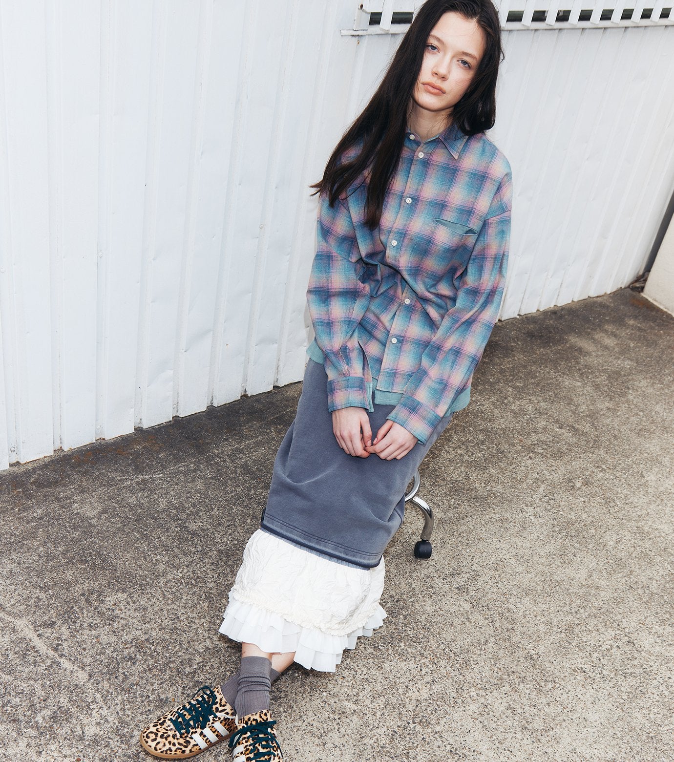 Washed Sweat Skirt Ruffle Hem