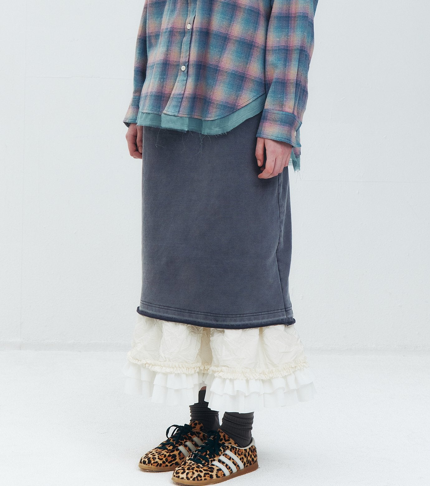Washed Sweat Skirt Ruffle Hem