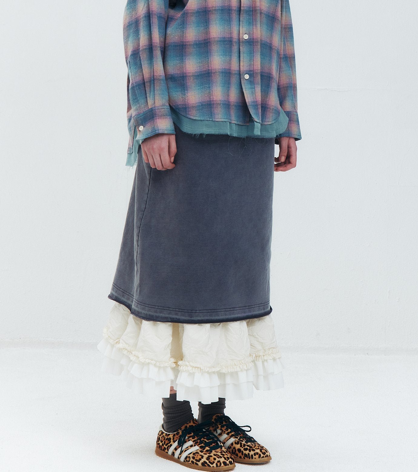 Washed Sweat Skirt Ruffle Hem