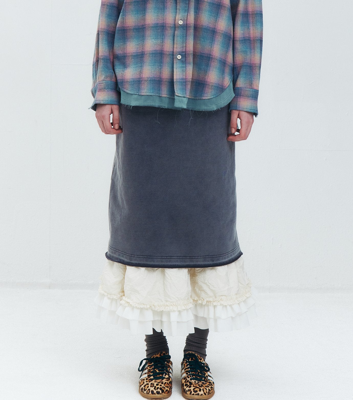 Washed Sweat Skirt Ruffle Hem