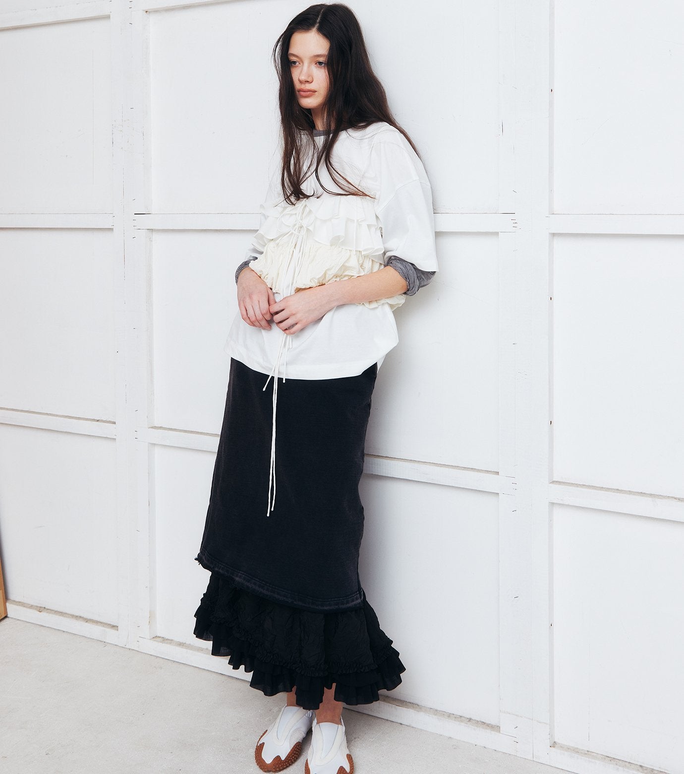 Washed Sweat Skirt Ruffle Hem