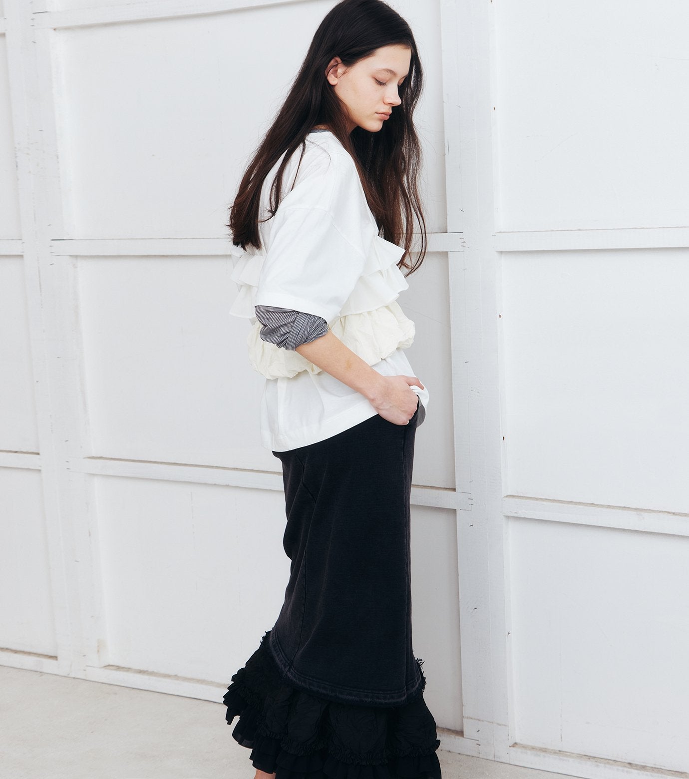 Washed Sweat Skirt Ruffle Hem