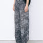 Wallpaper Print Barrel Jeans