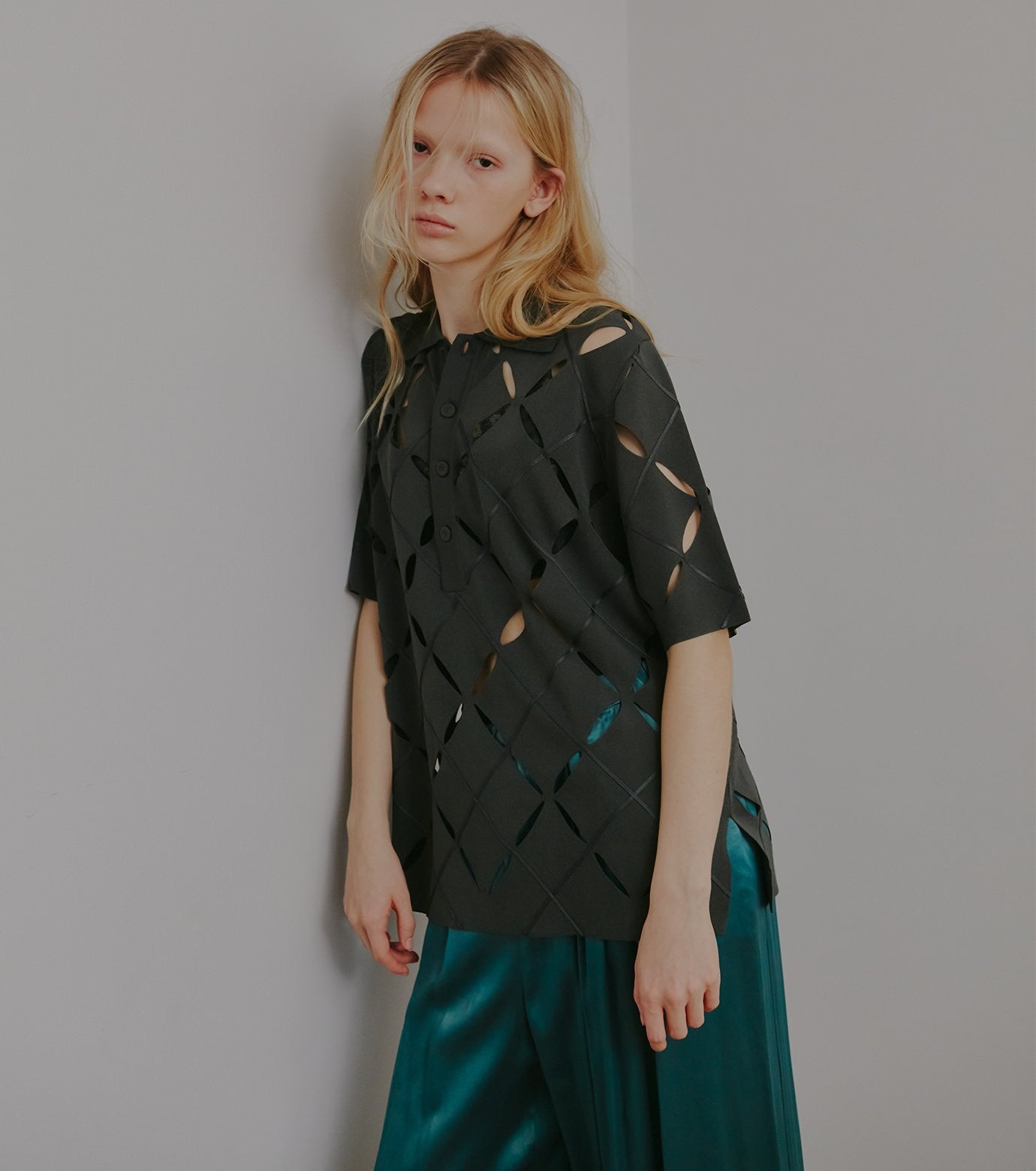 Argyle Cut-Out Polo Knit