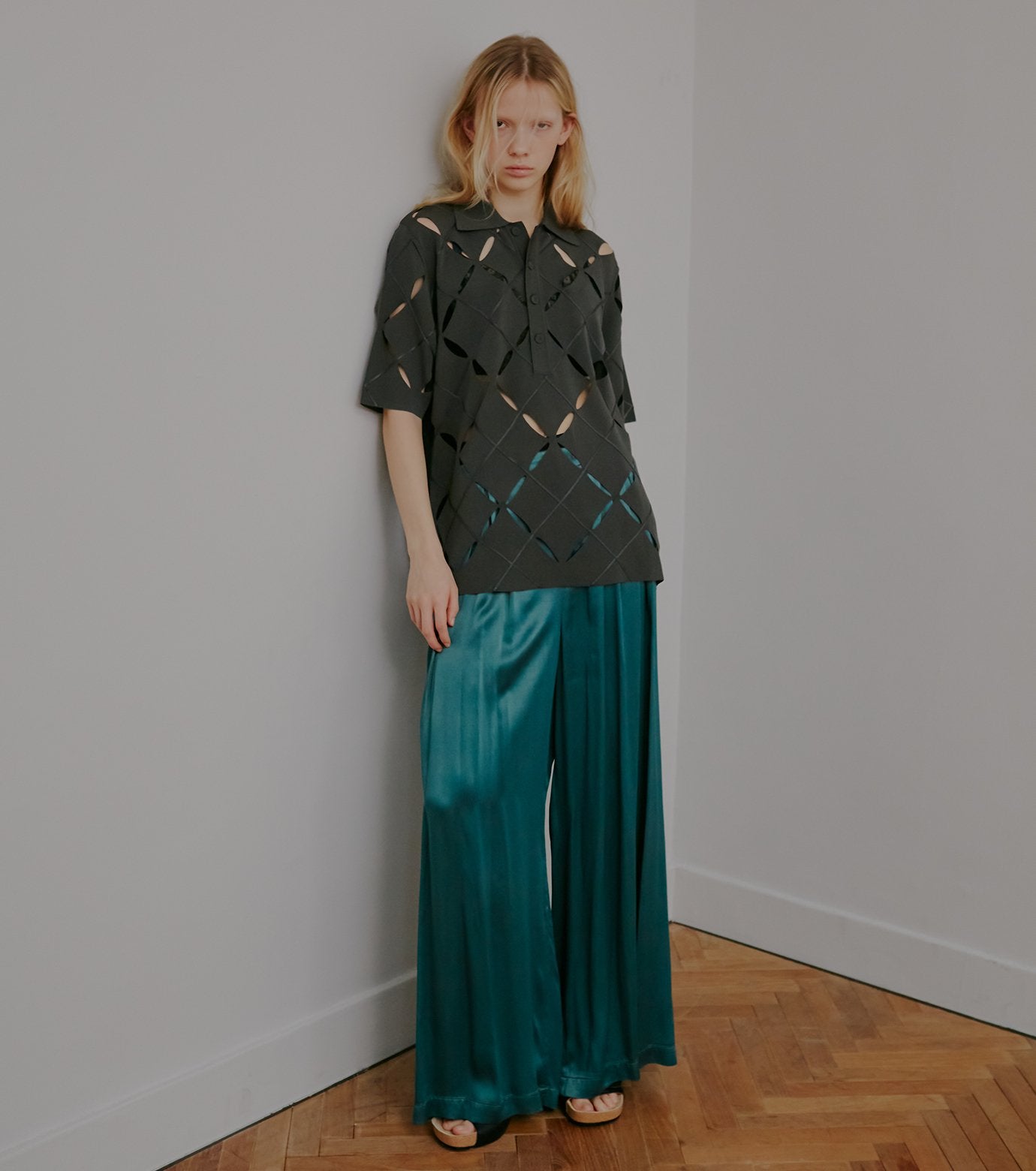 Argyle Cut-Out Polo Knit