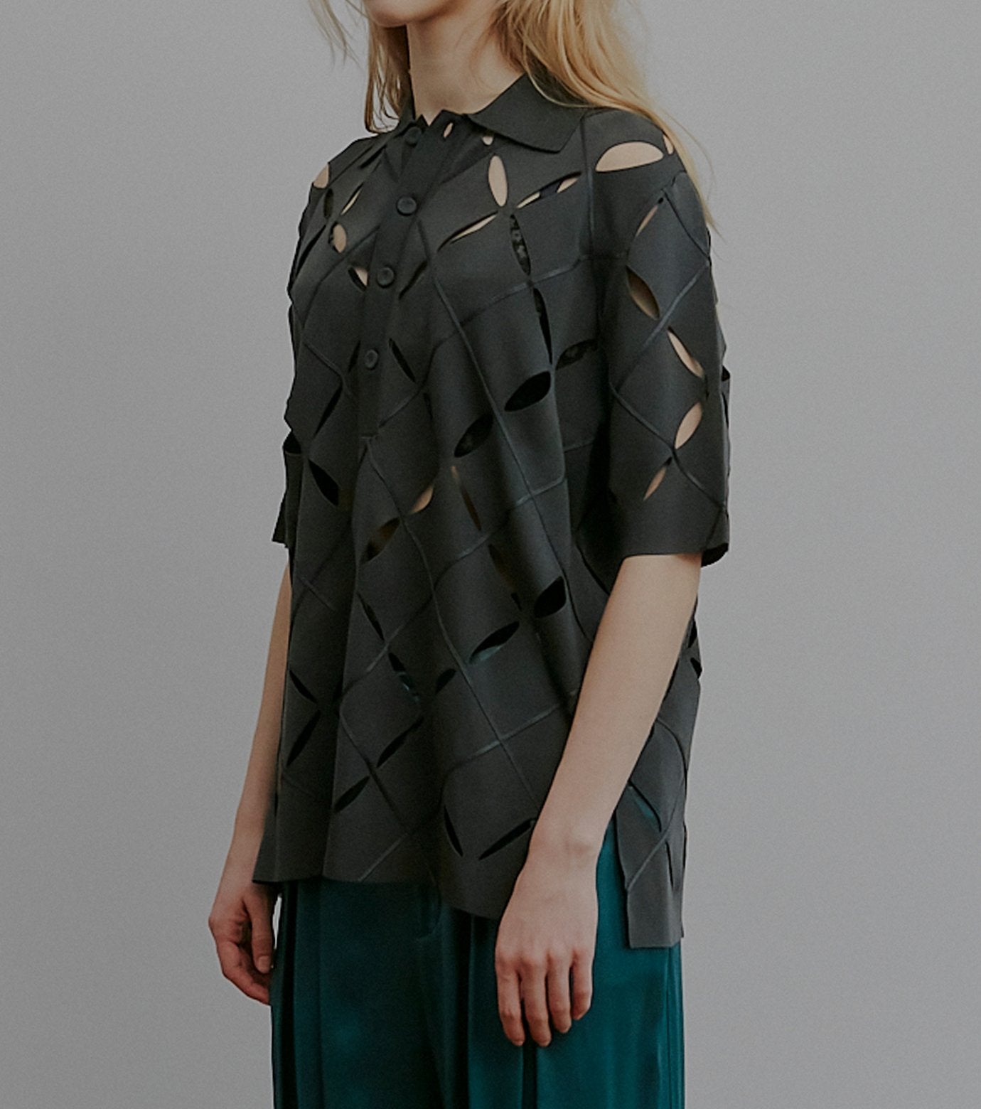 Argyle Cut-Out Polo Knit