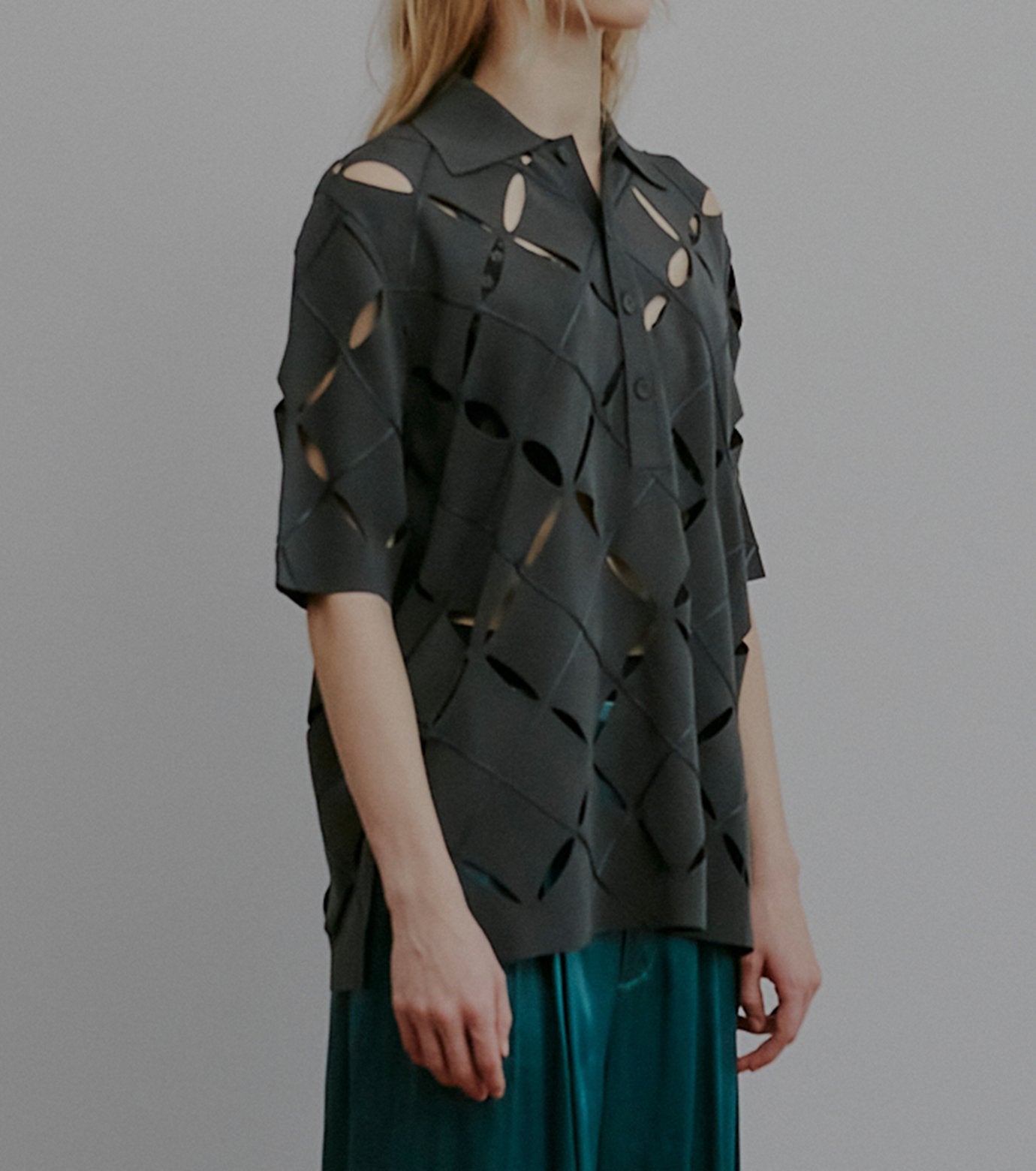 Argyle Cut-Out Polo Knit