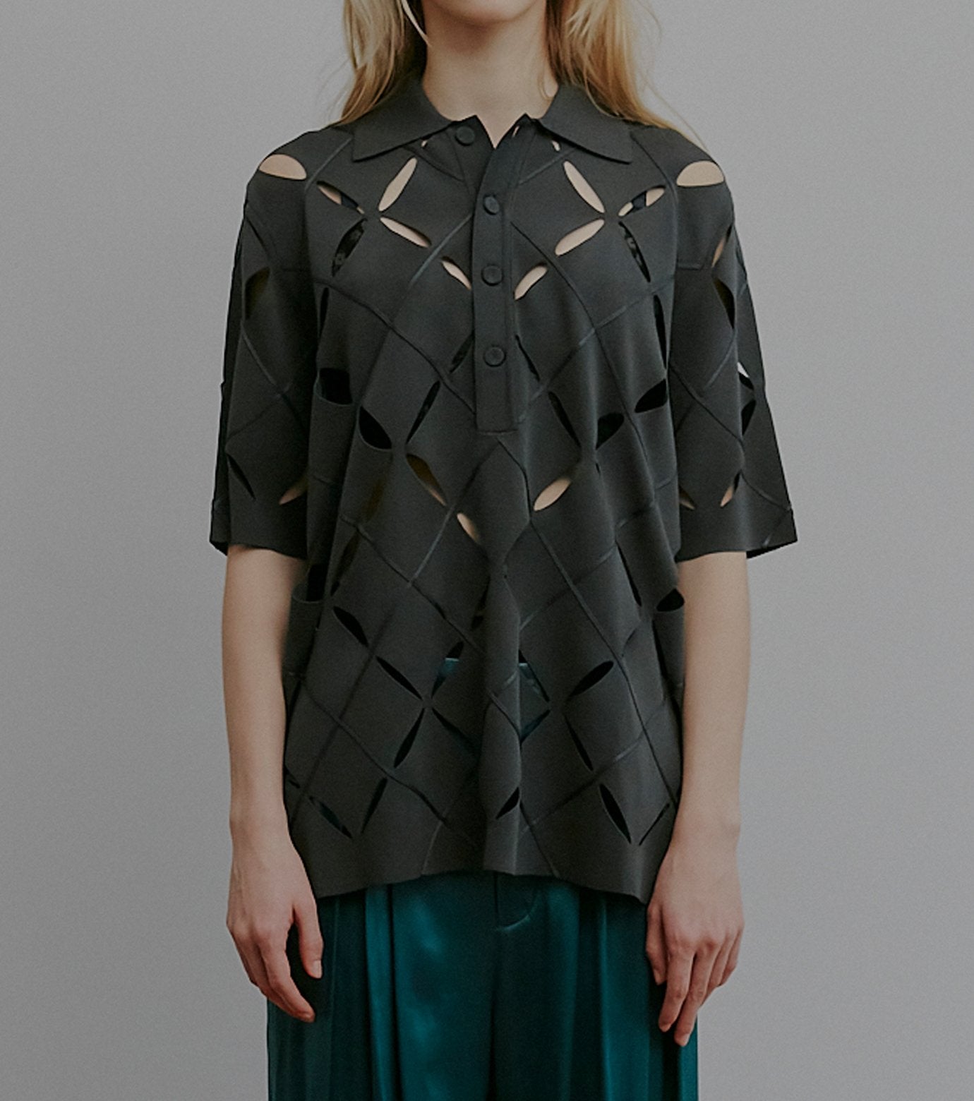 Argyle Cut-Out Polo Knit