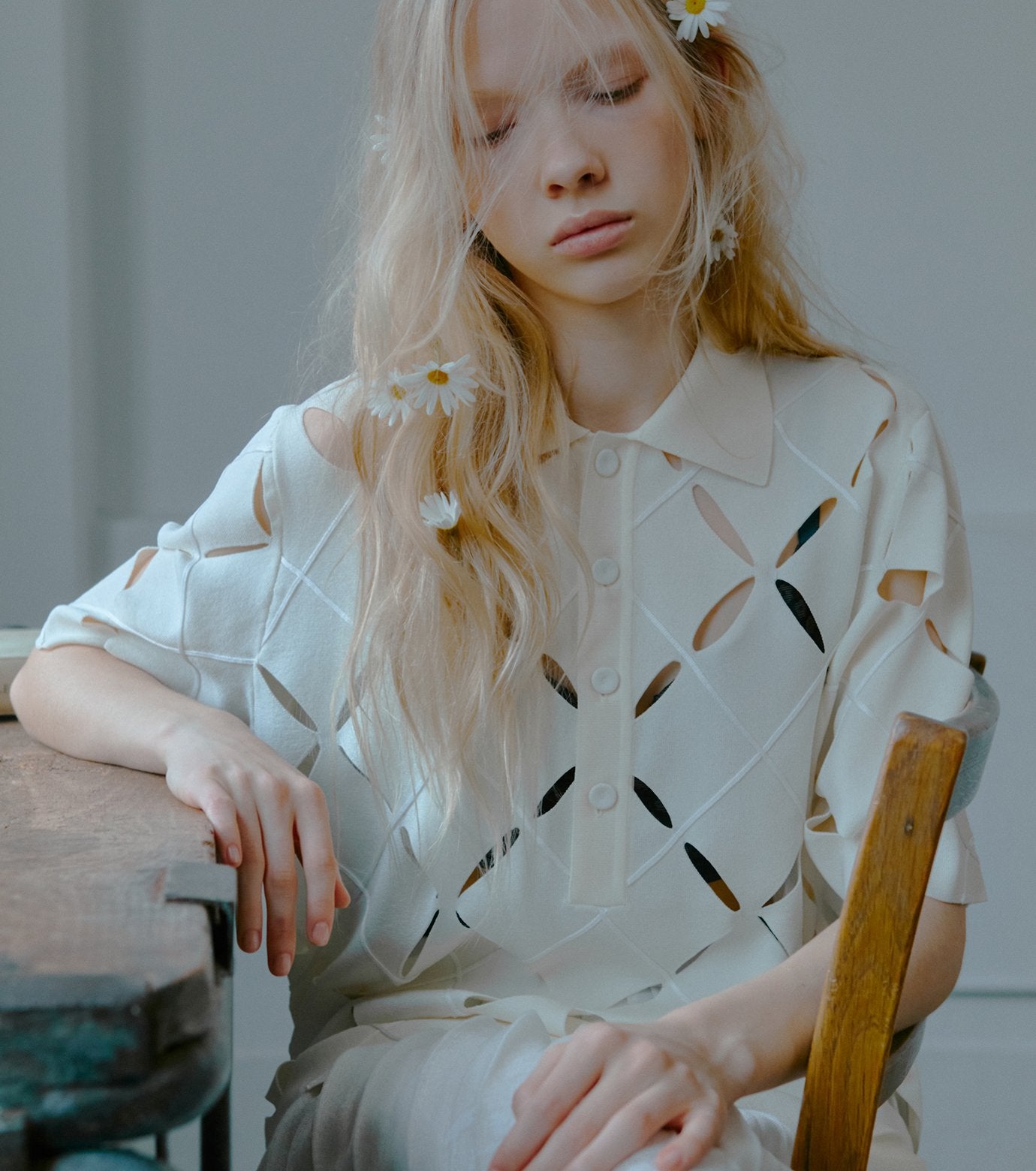 Argyle Cut-Out Polo Knit