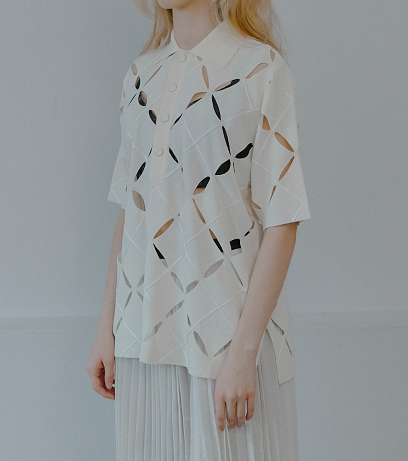 Argyle Cut-Out Polo Knit