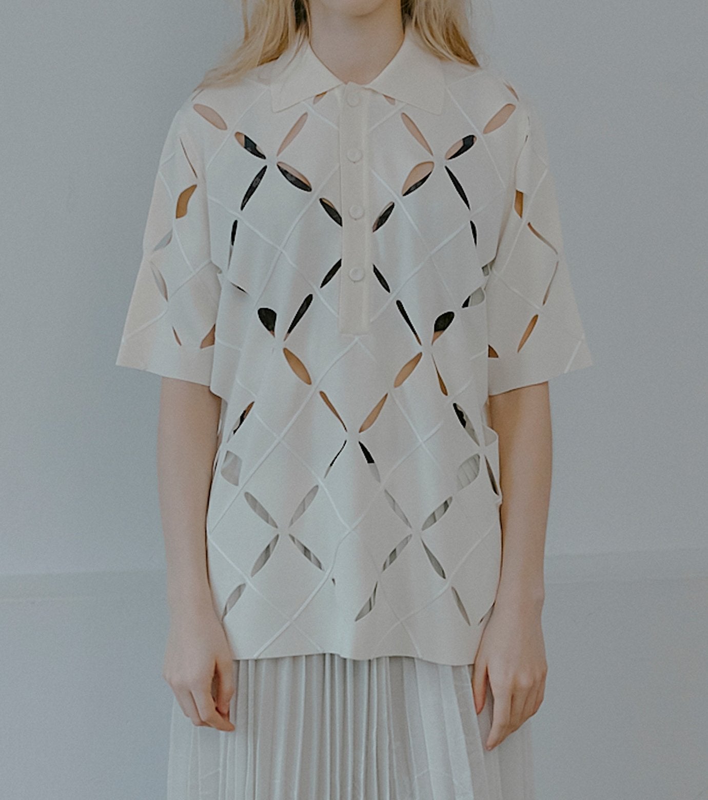 Argyle Cut-Out Polo Knit