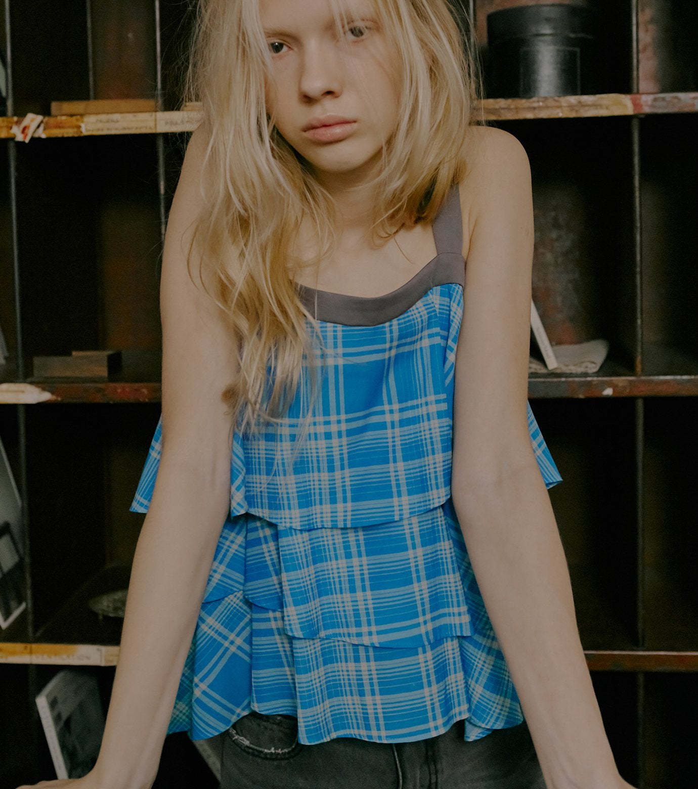 Plaid Print Tiered Cami Top