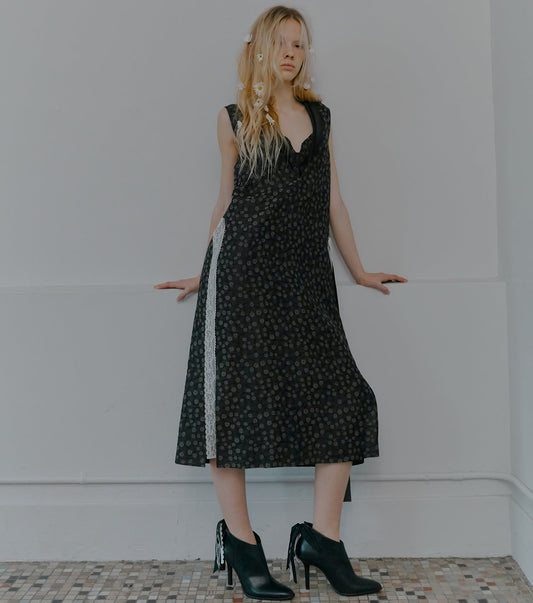 Floral Jacquard Shawl Collar Dress