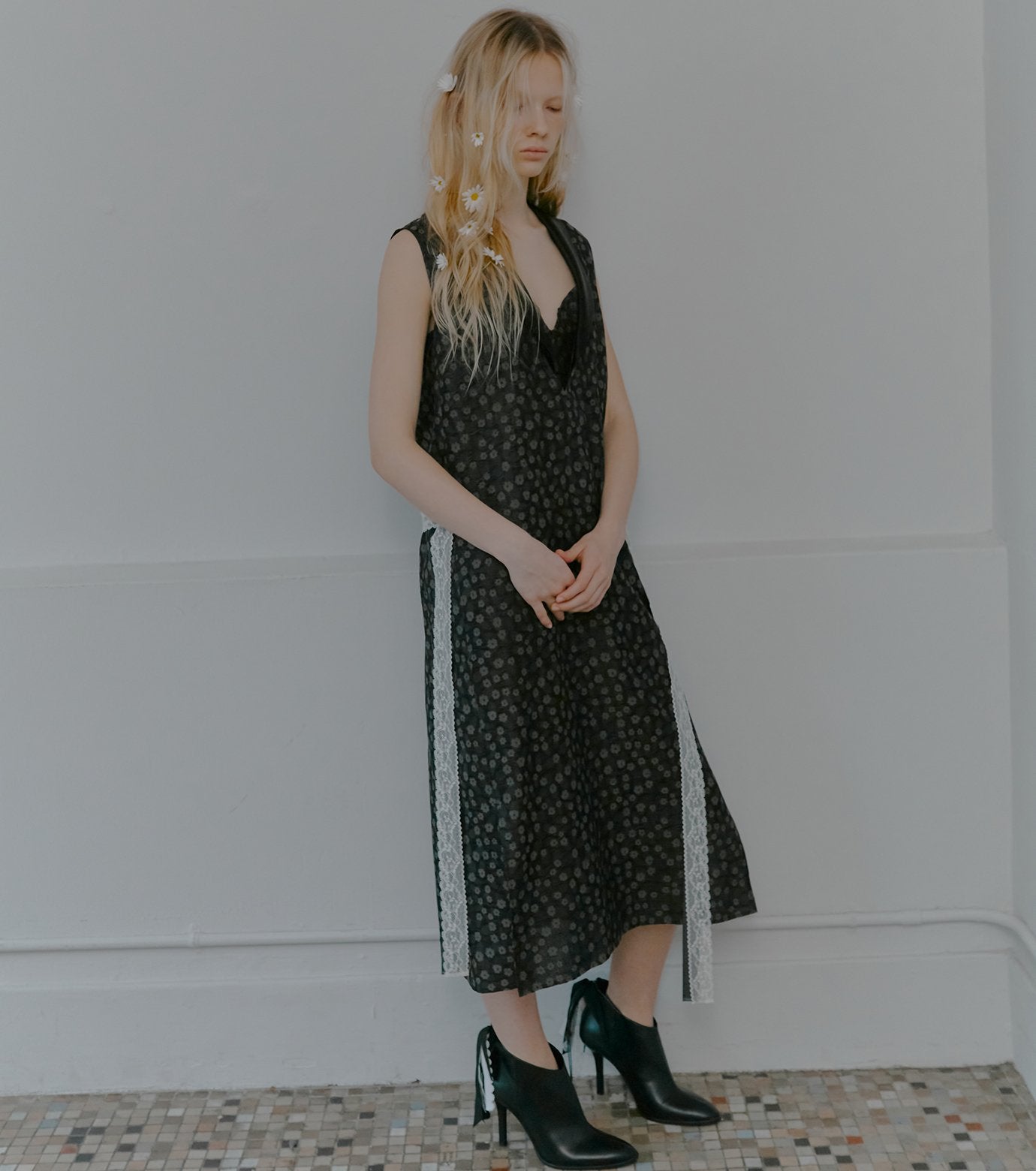 Floral Jacquard Shawl Collar Dress