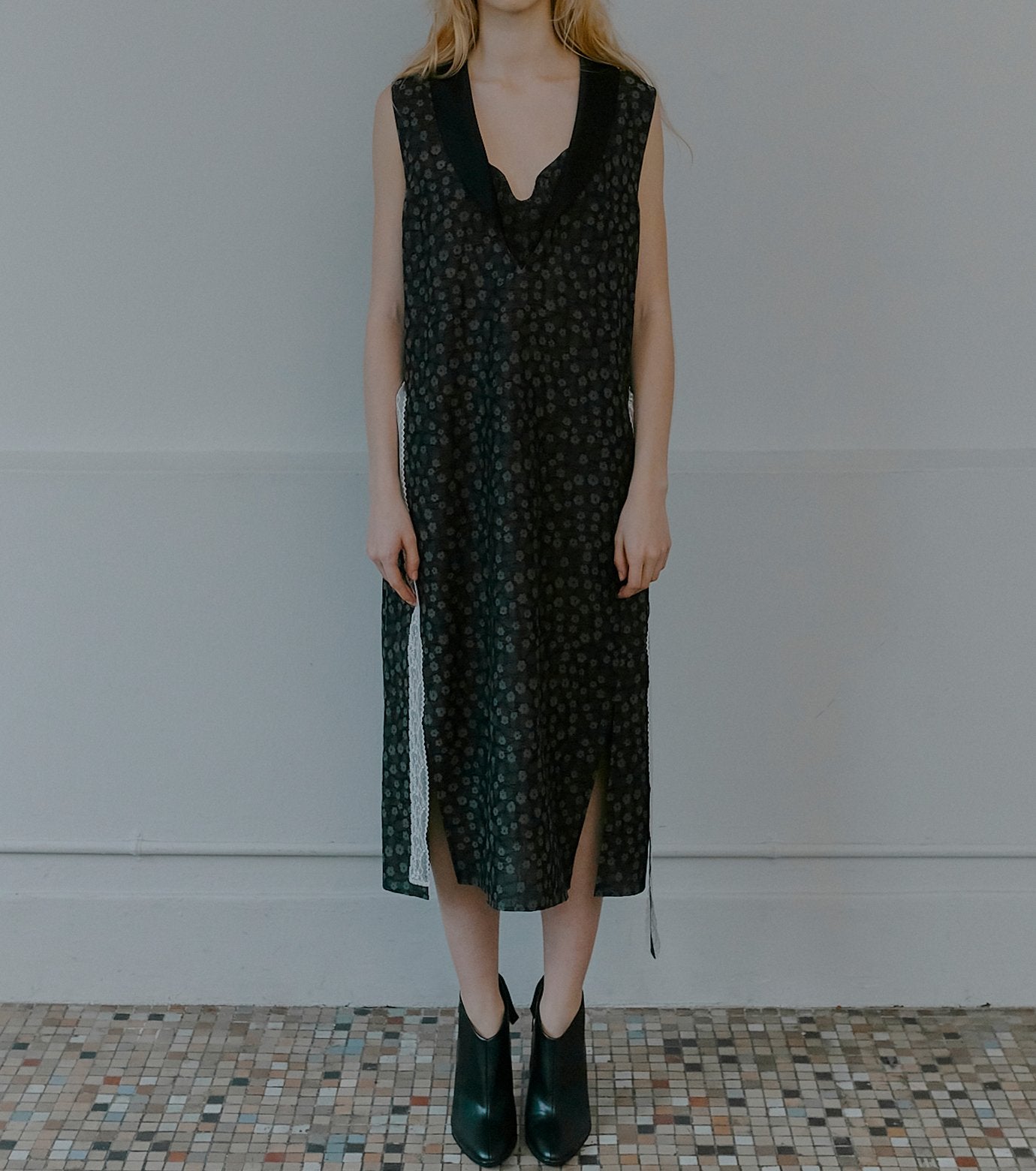 Floral Jacquard Shawl Collar Dress