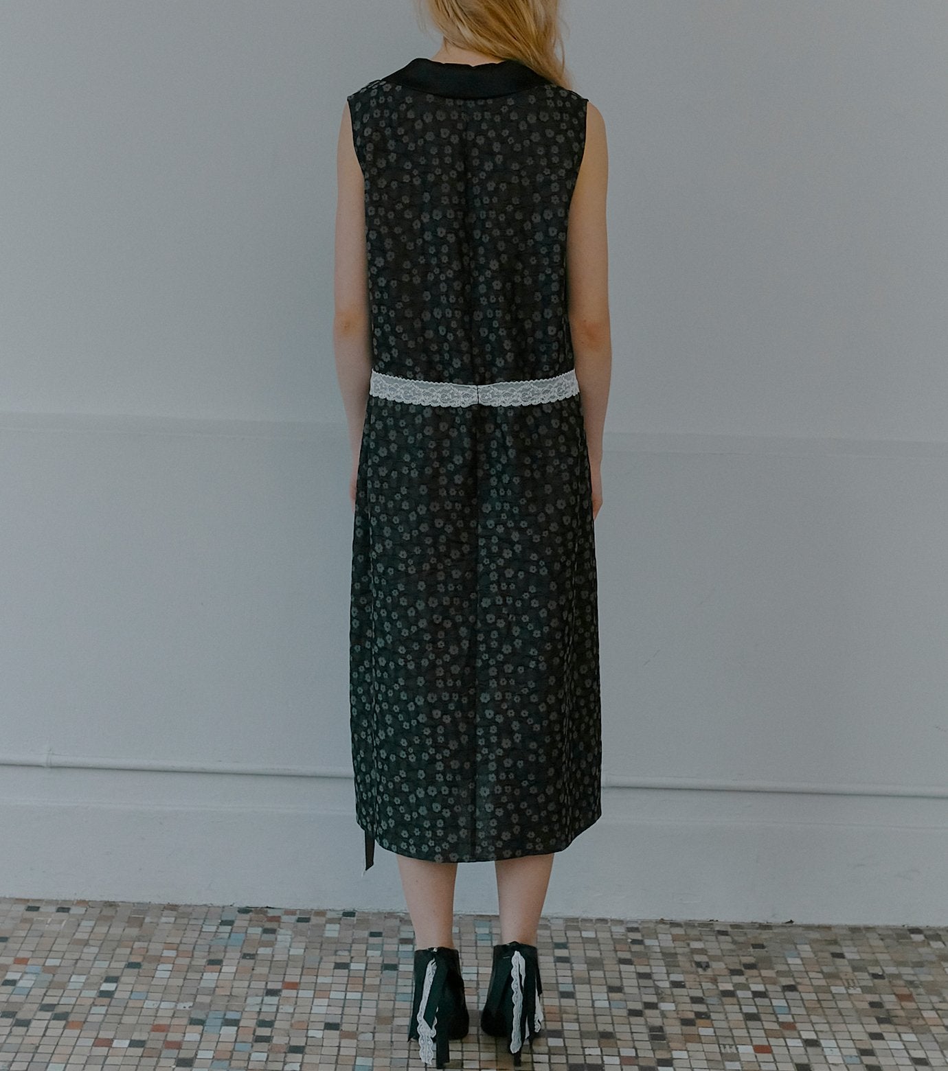 Floral Jacquard Shawl Collar Dress