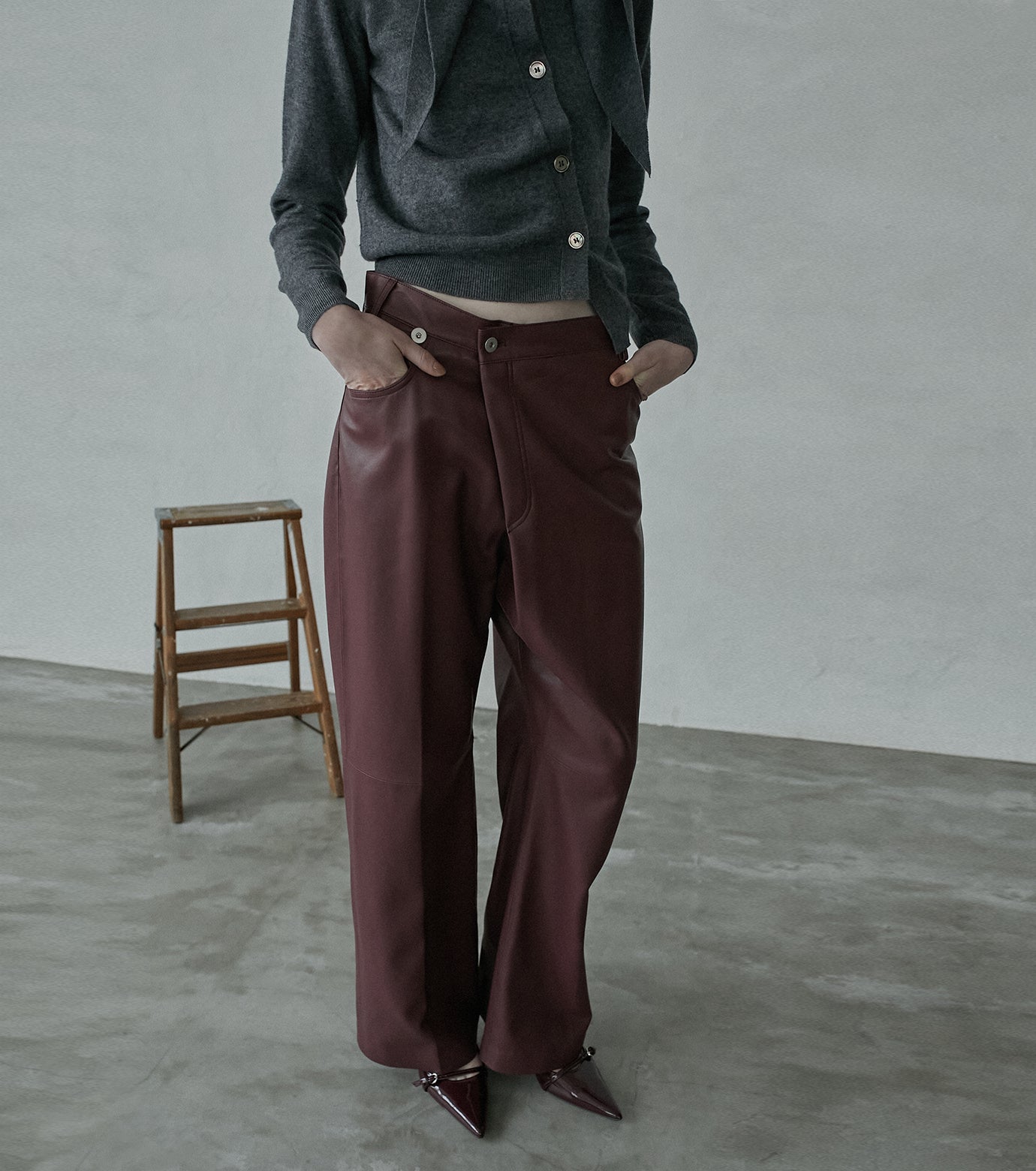 Asymmetry Leather Pants