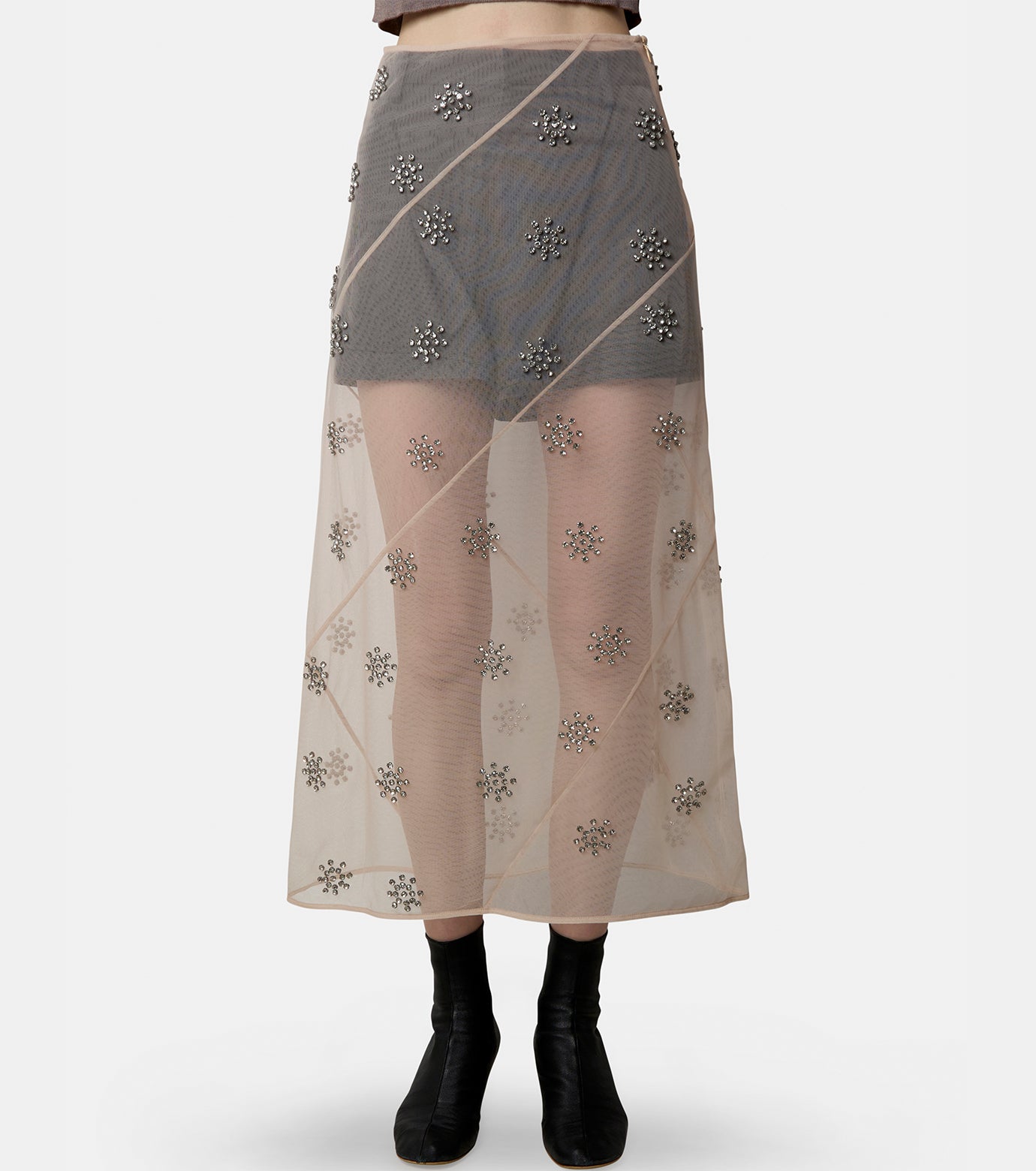 Sheer Spiral Midi Skirt Emb