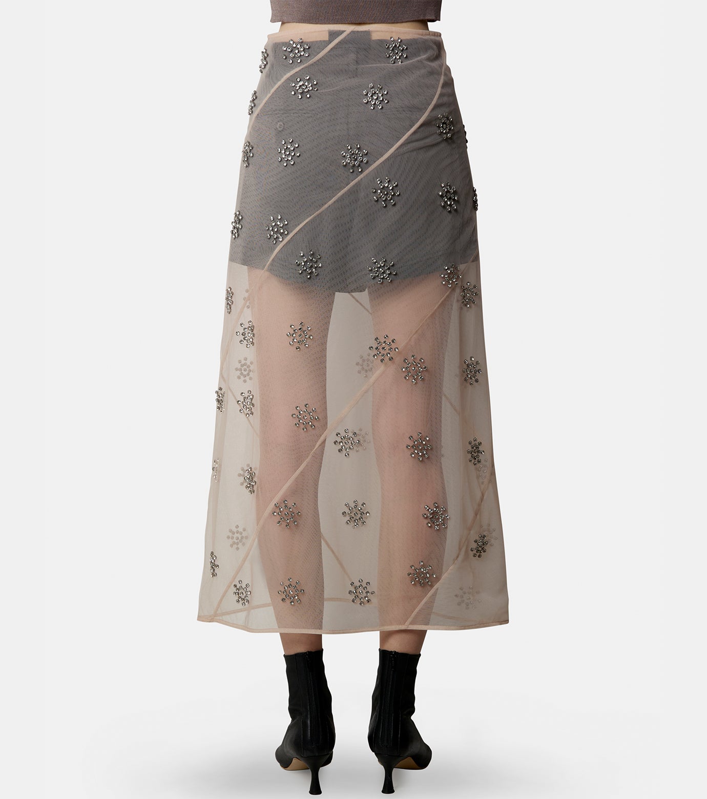 Sheer Spiral Midi Skirt Emb