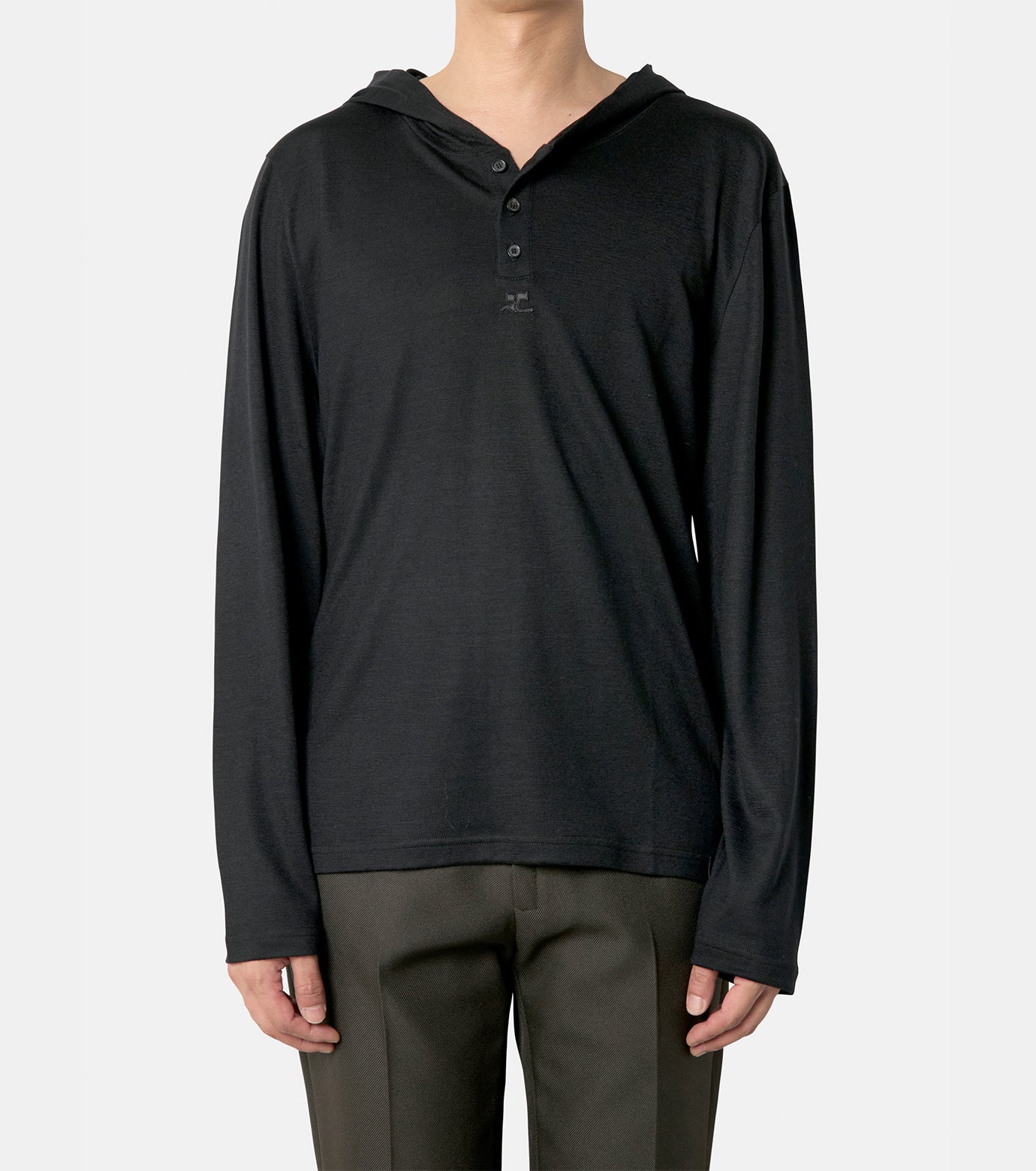 HOODED SNAPPED WOOL T-SHIRT