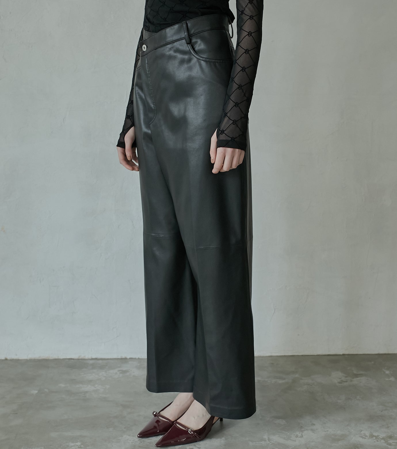 Asymmetry Leather Pants