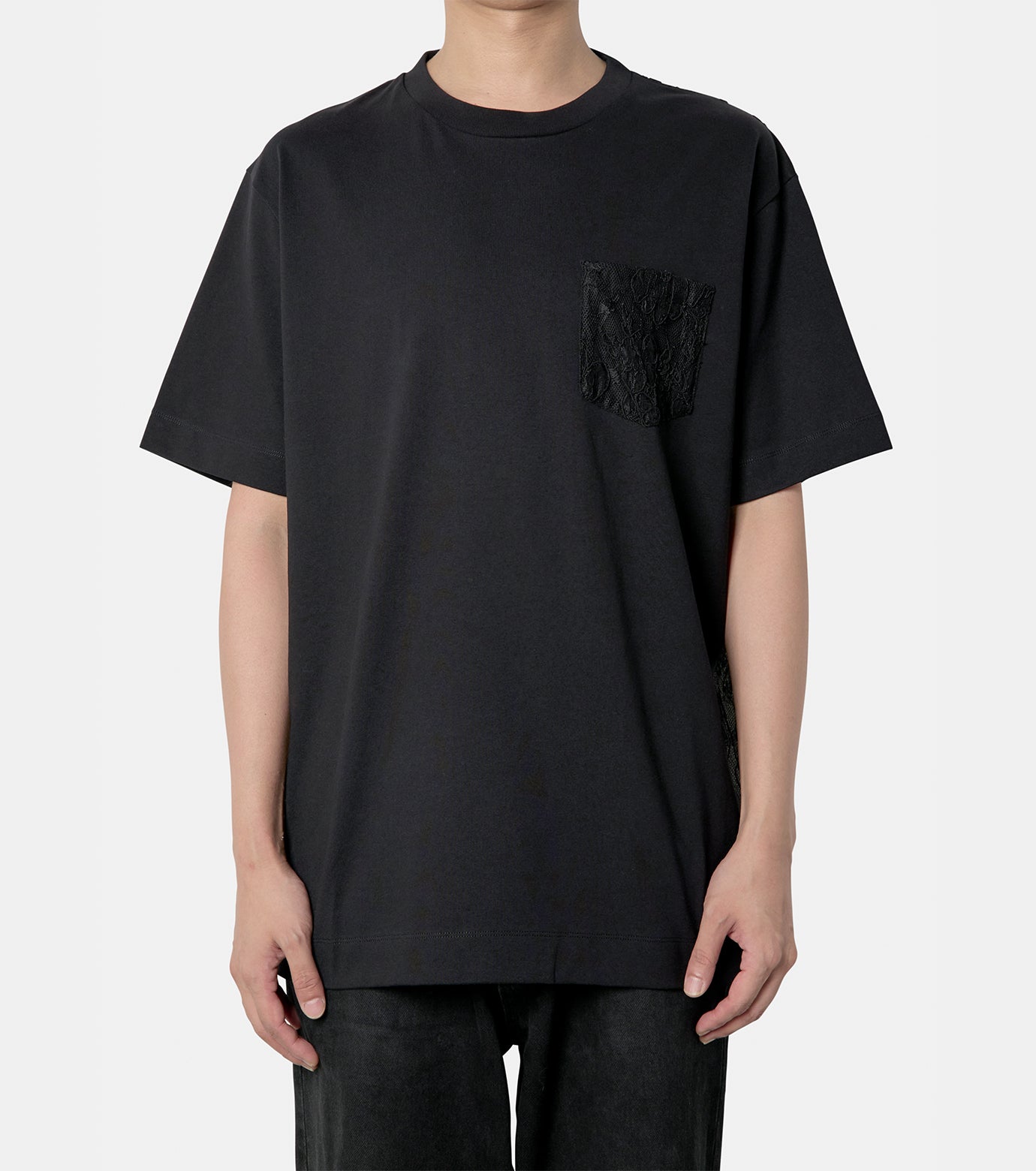 BOXY T-SHIRT W/ SHEER LACE BACK PANE