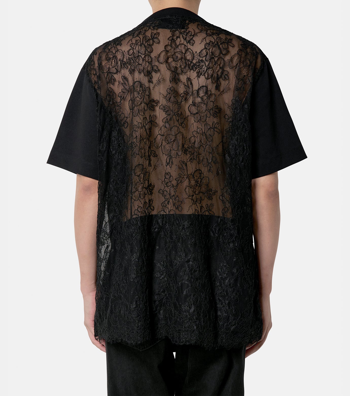 BOXY T-SHIRT W/ SHEER LACE BACK PANE