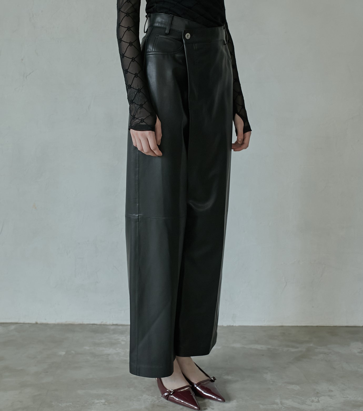 Asymmetry Leather Pants