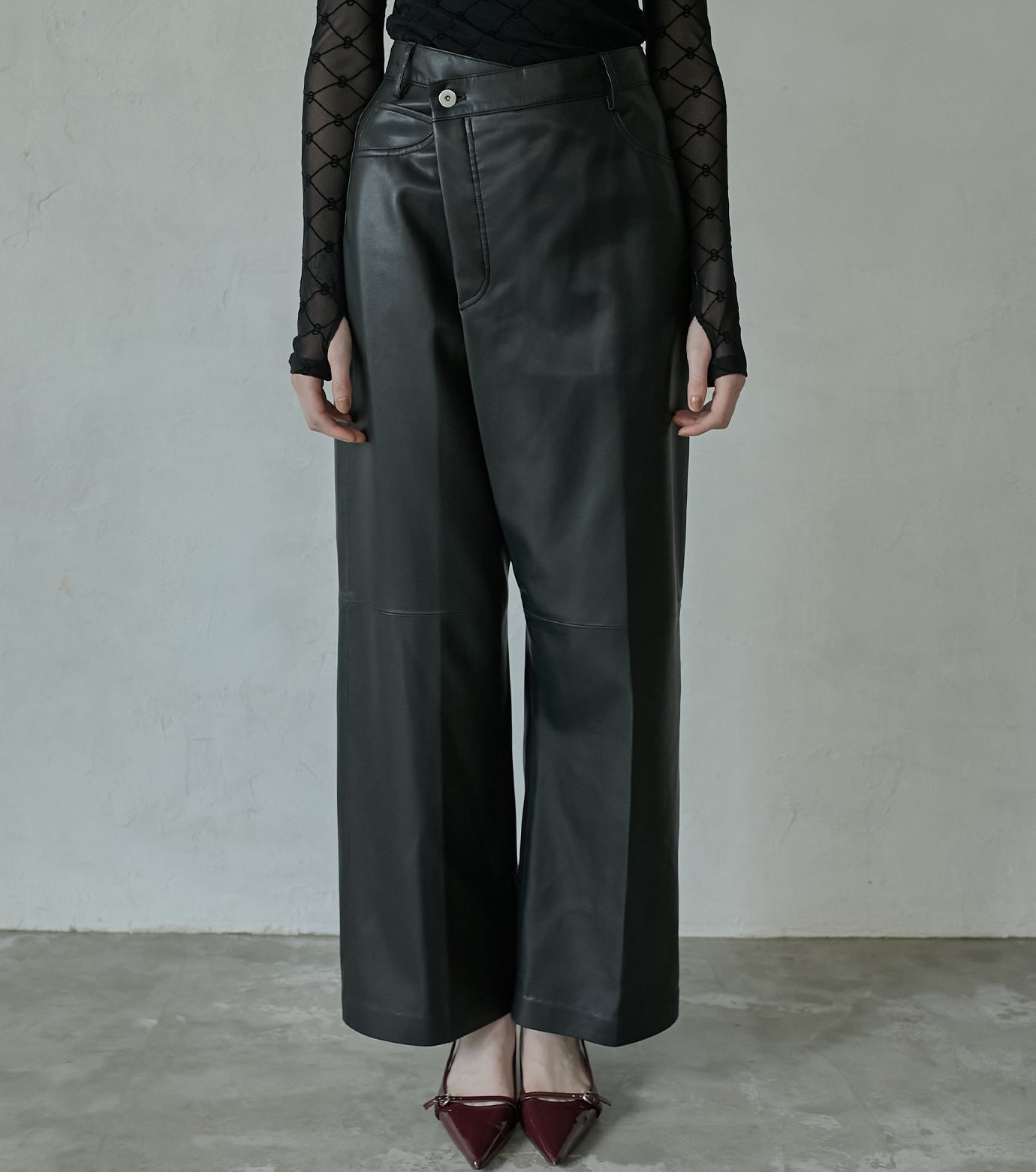 Asymmetry Leather Pants