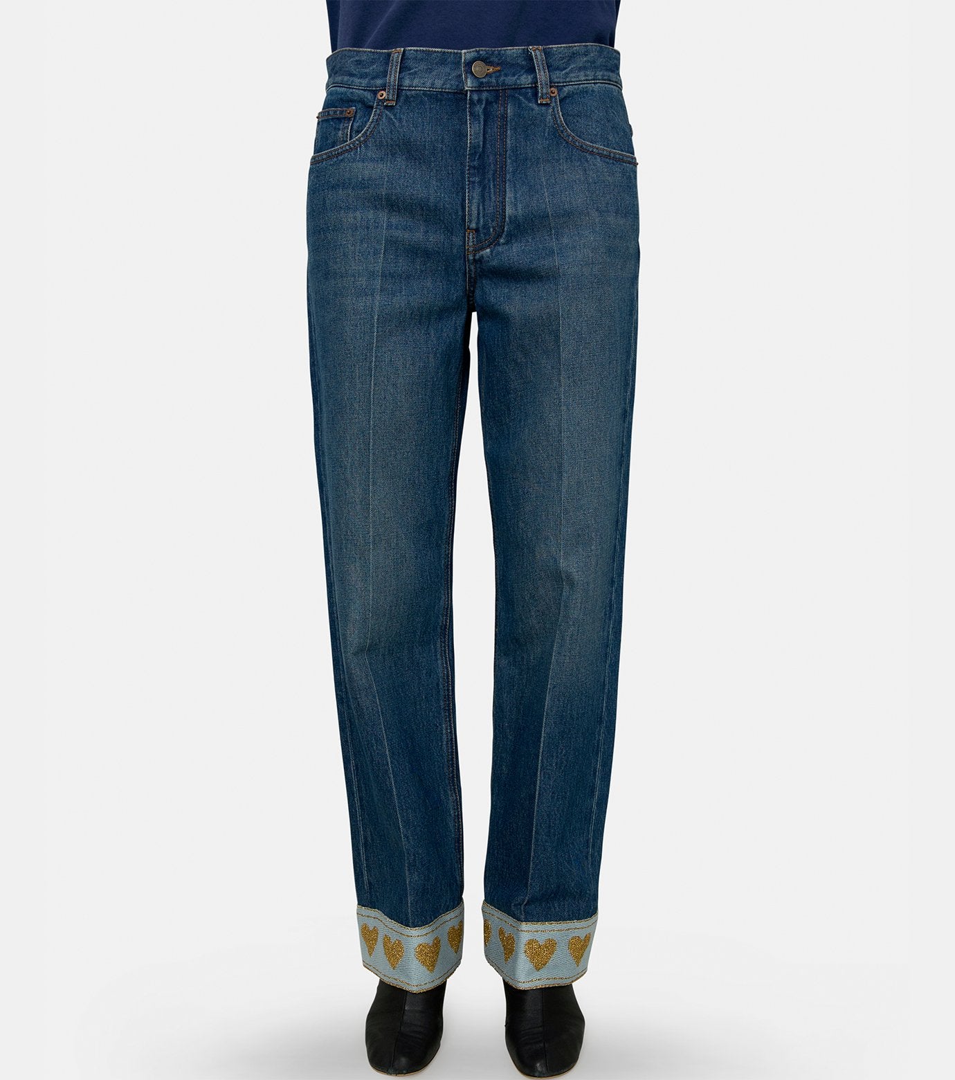 Denim Solid w/Heart Jacquard