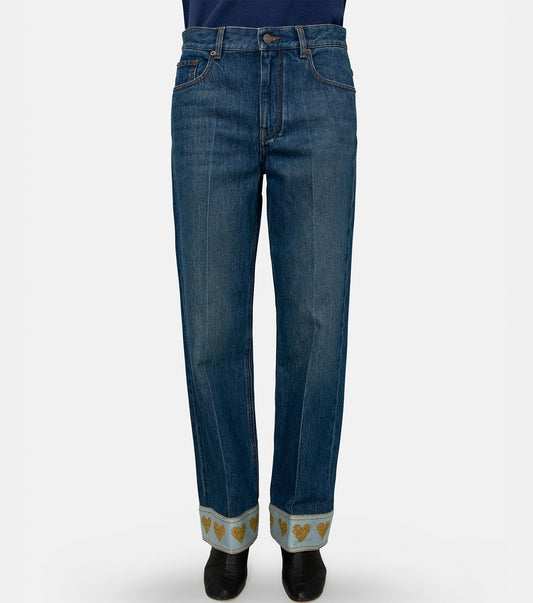 Denim Solid w/Heart Jacquard