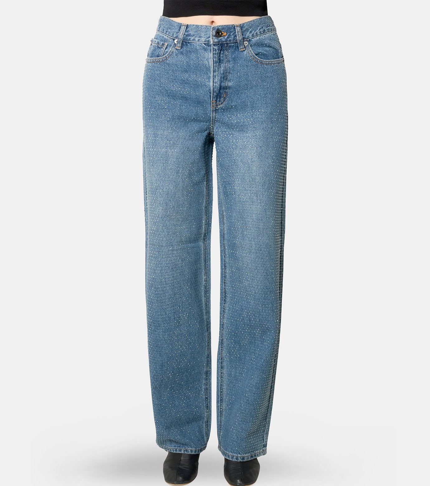 Rhinestone Denim Straight Leg Jeans