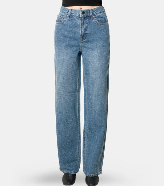 Rhinestone Denim Straight Leg Jeans