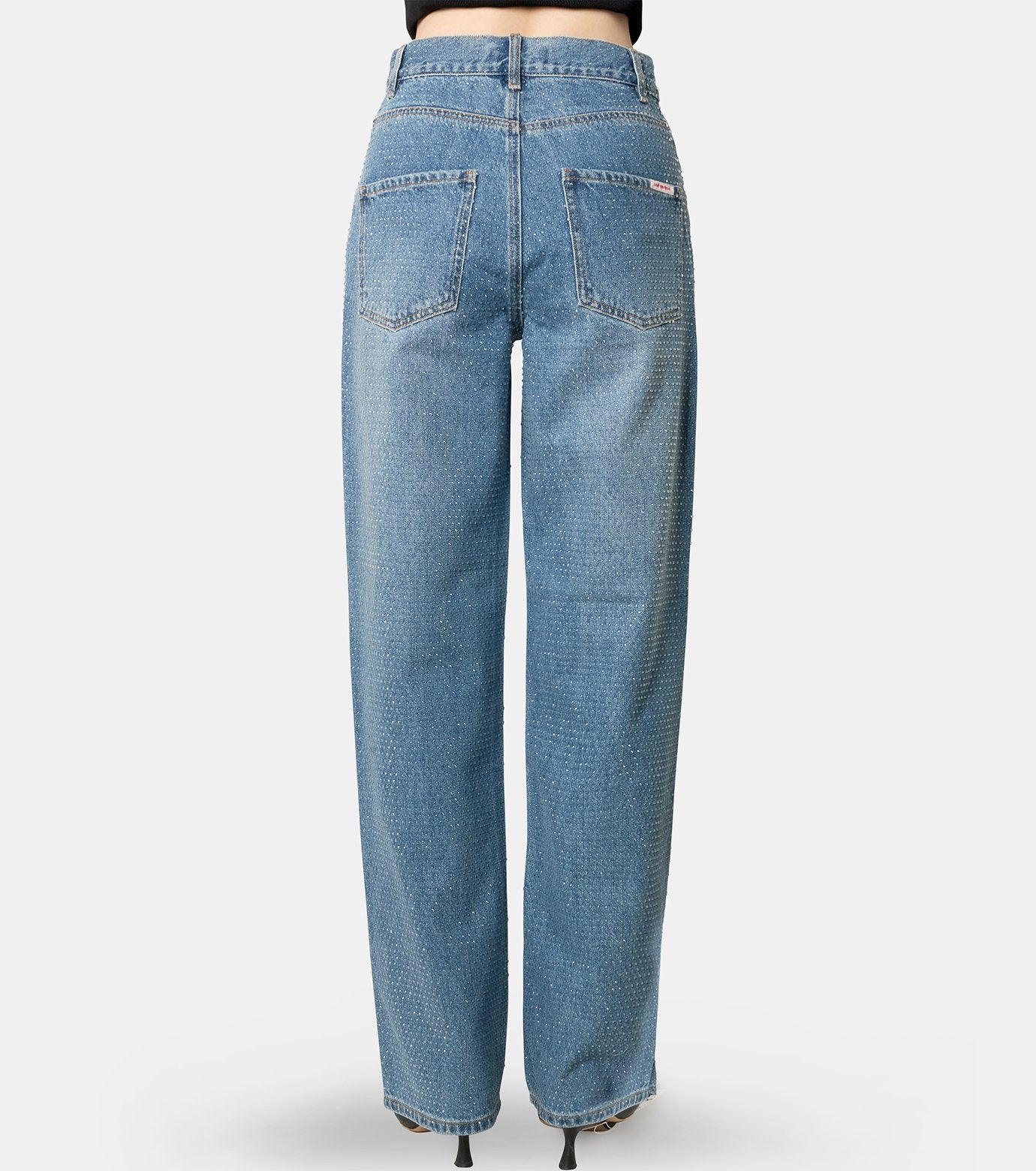 Rhinestone Denim Straight Leg Jeans