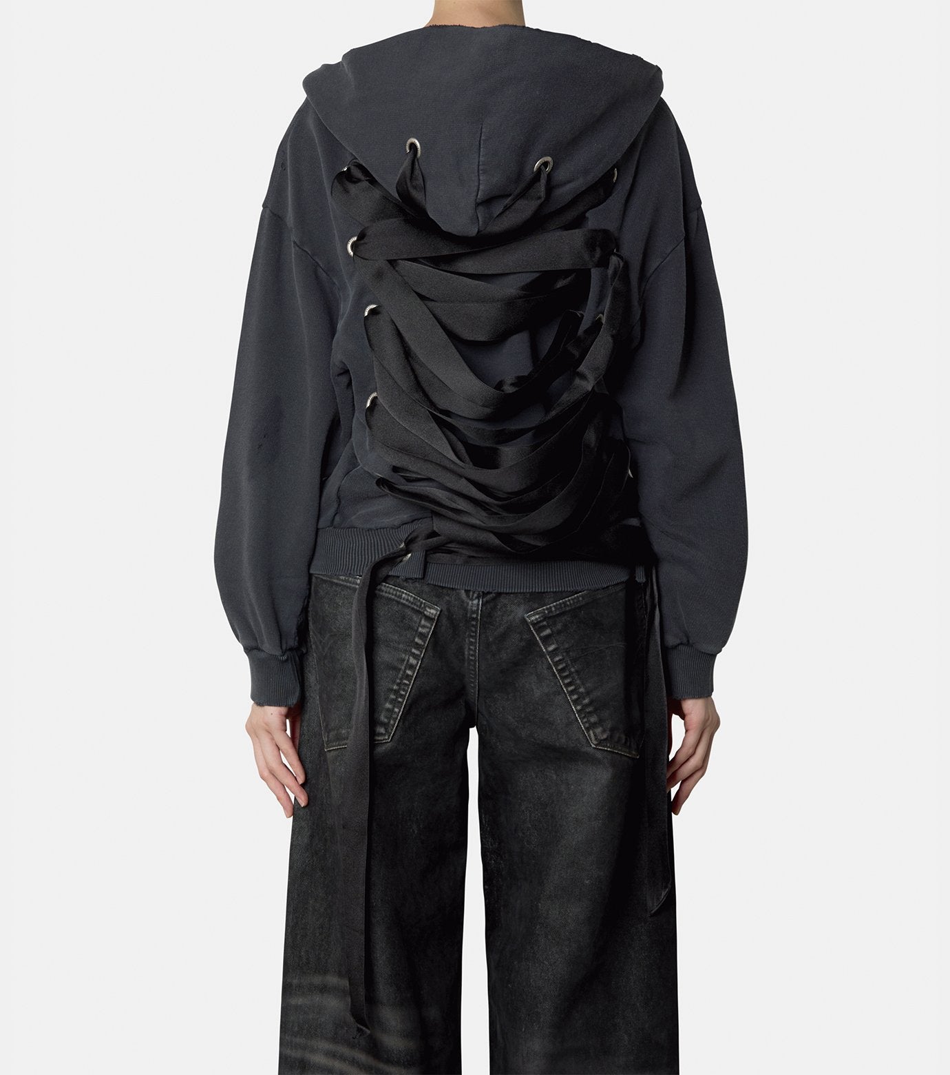 Lace-Up Zip-Up Hoodie