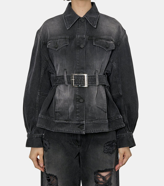 Sculpted Belt Detail Denim Jacket