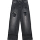 Distressed Straight Leg Jeans w/Emb