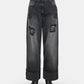 Distressed Straight Leg Jeans w/Emb