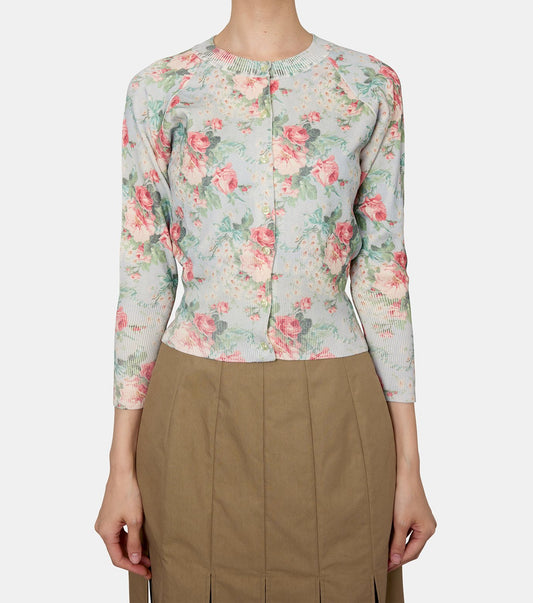Shrunken Floral Knit Cardigan
