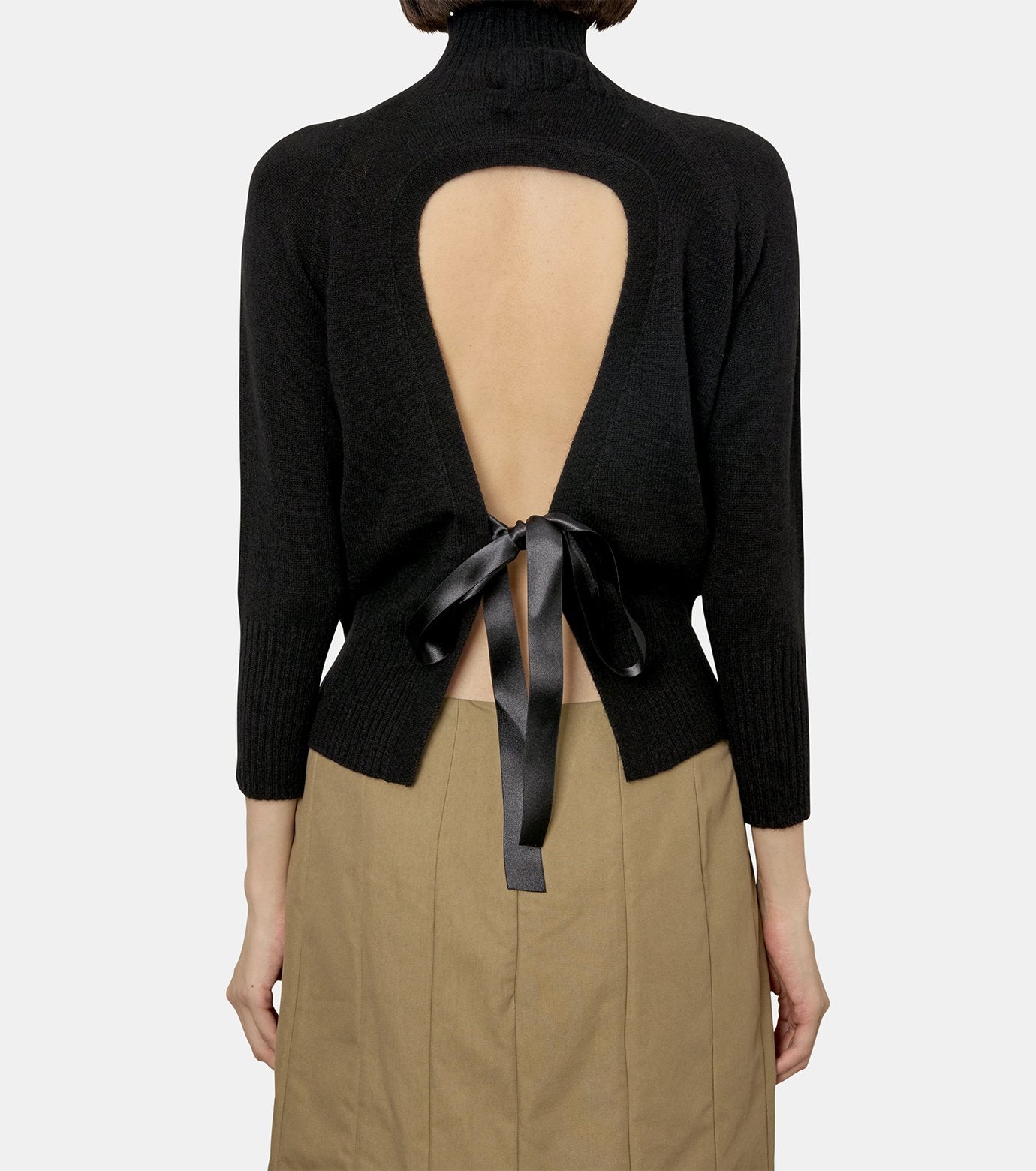 Back Ribbon Dtl High Neck Cashmere