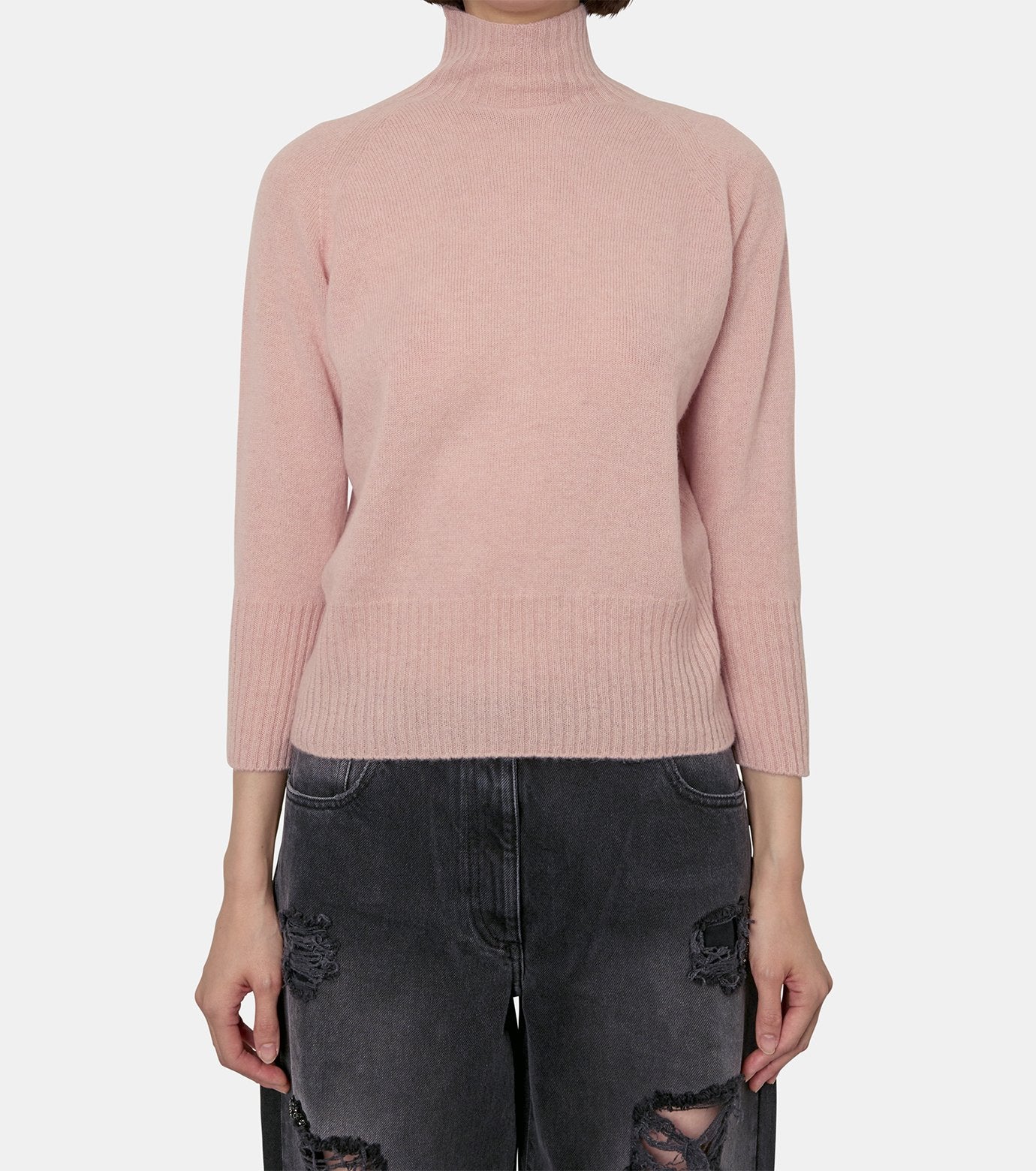 Back Ribbon Dtl High Neck Cashmere