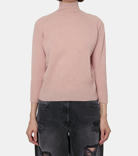 Back Ribbon Dtl High Neck Cashmere