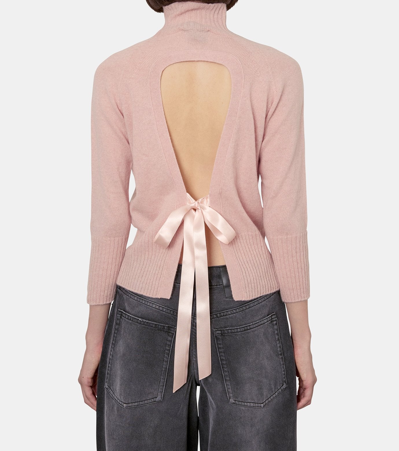 Back Ribbon Dtl High Neck Cashmere